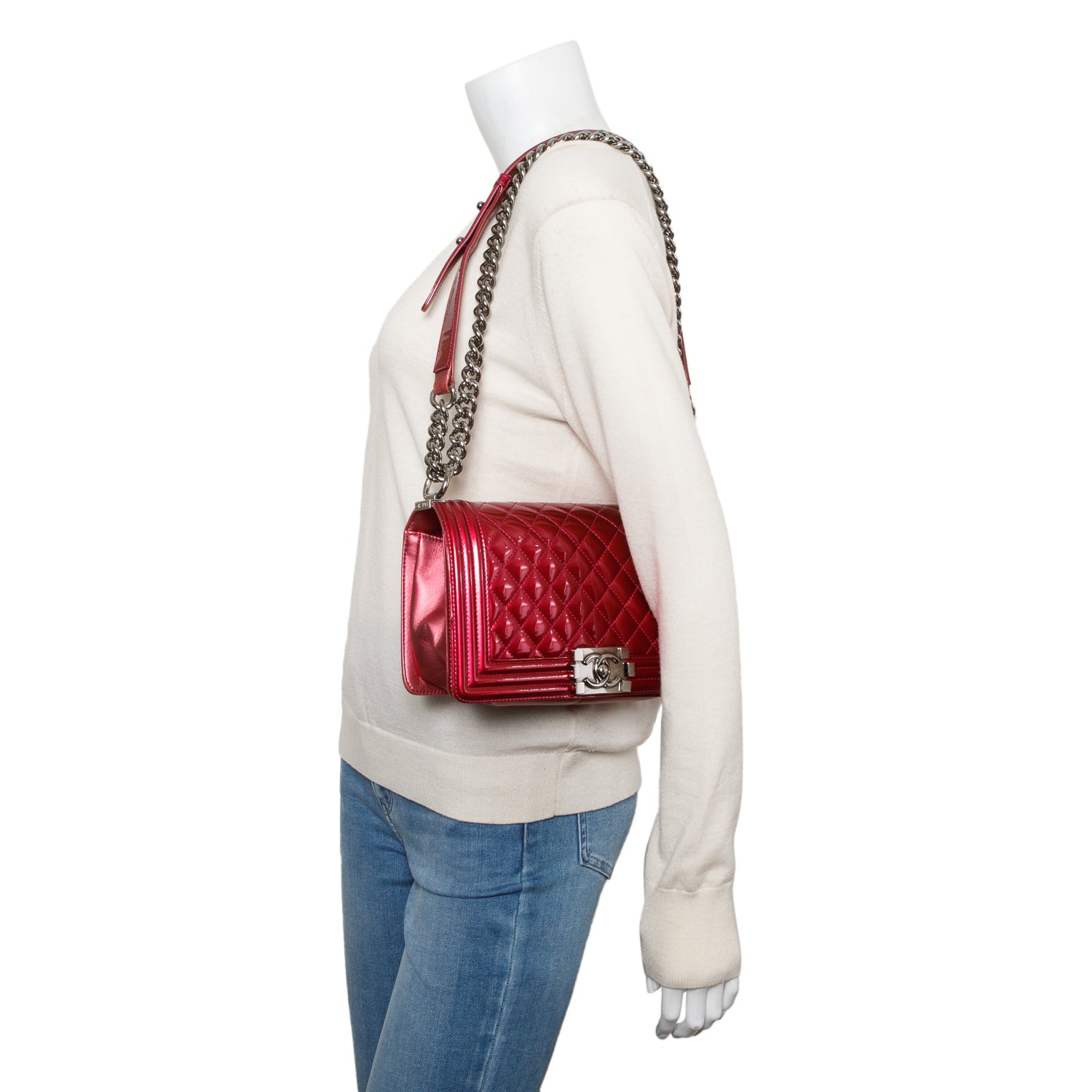 Chanel Red Patent Leather Medium Boy Bag w/ Box & Authenticity Card