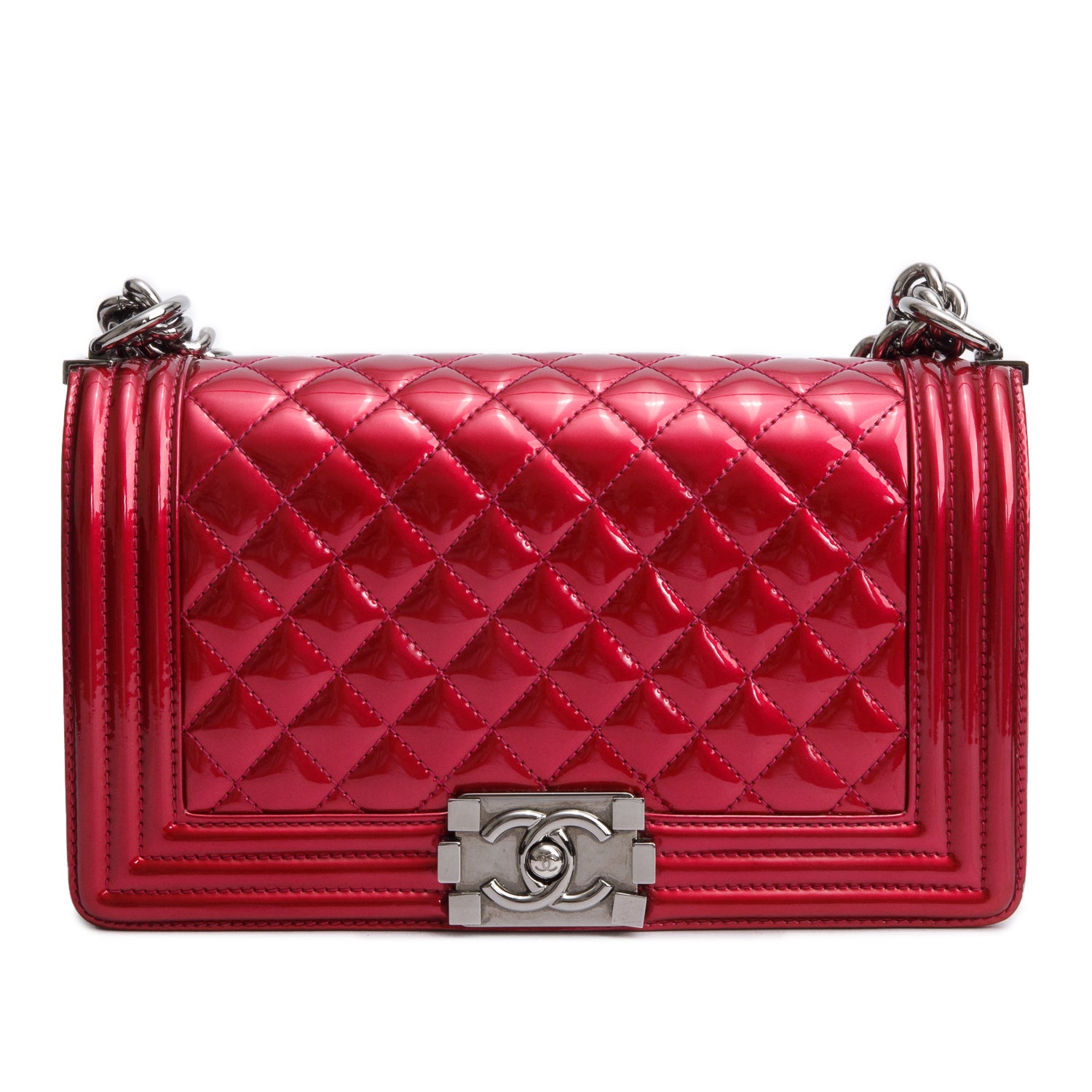 Chanel Red Patent Leather Medium Boy Bag w/ Box & Authenticity Card