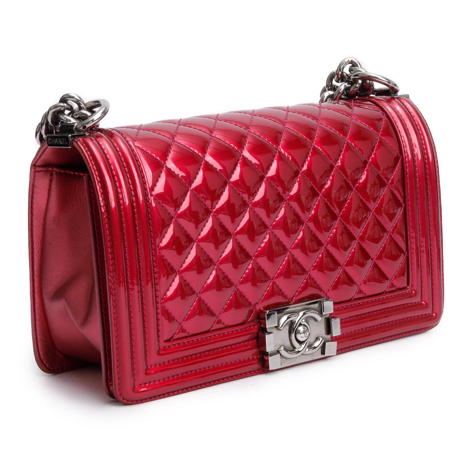 Chanel Red Patent Leather Medium Boy Bag w/ Box & Authenticity Card