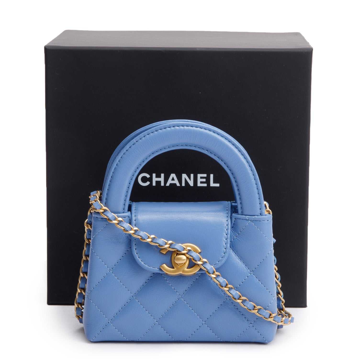 Chanel 2025 Bue Shiny Aged Calfskin Leather Nano Kelly Crossbody Bag w/ Box & Receipt