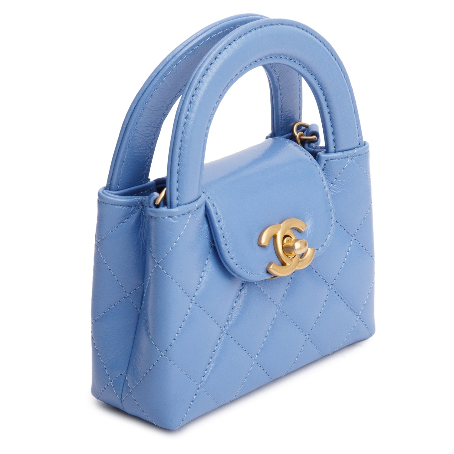 Chanel 2025 Bue Shiny Aged Calfskin Leather Nano Kelly Crossbody Bag w/ Box & Receipt