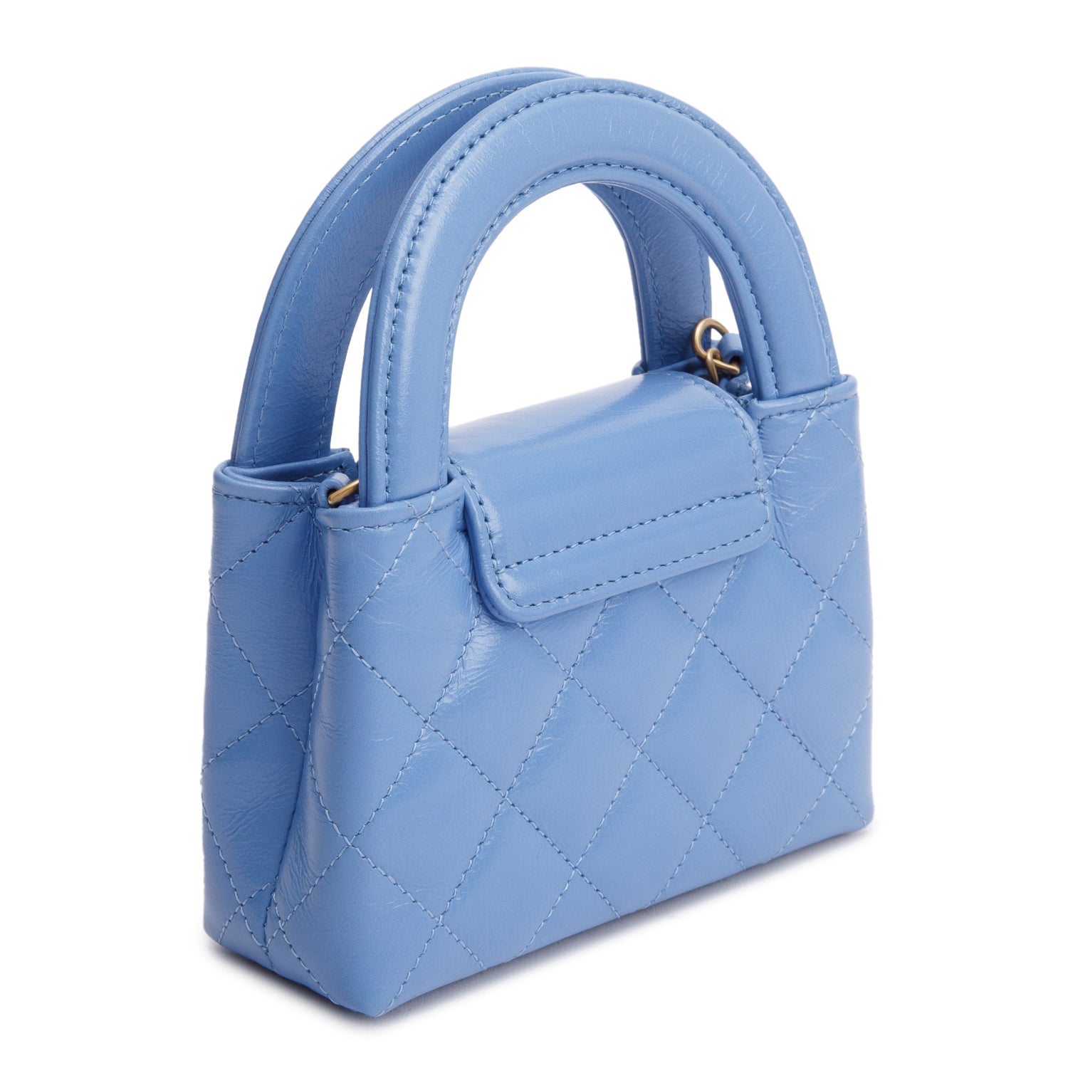 Chanel 2025 Bue Shiny Aged Calfskin Leather Nano Kelly Crossbody Bag w/ Box & Receipt