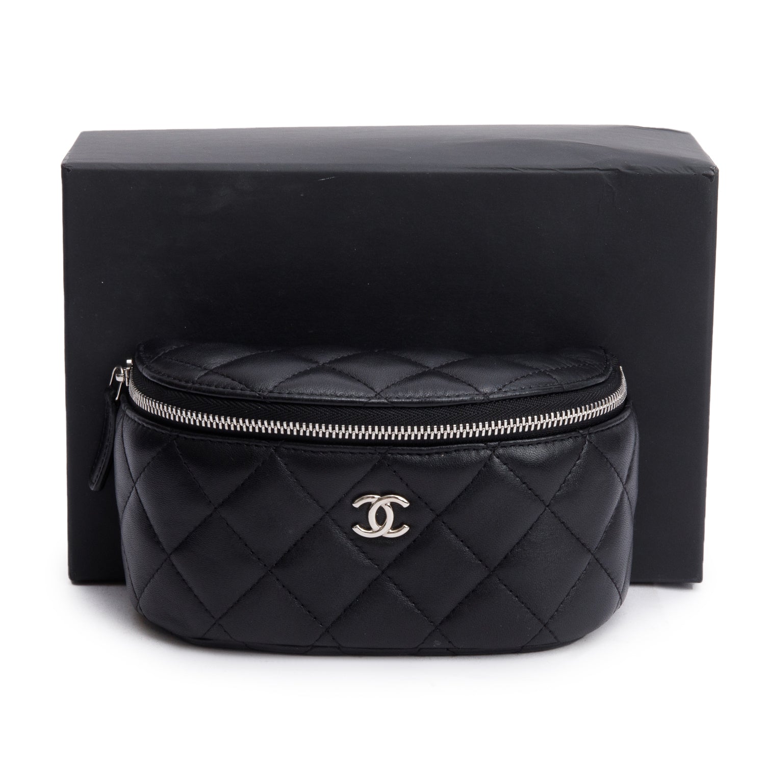 Chanel 2021 Black Quilted Lambskin Leather Classic Arm Coin Purse Pouch w/ Box & Authenticity Card