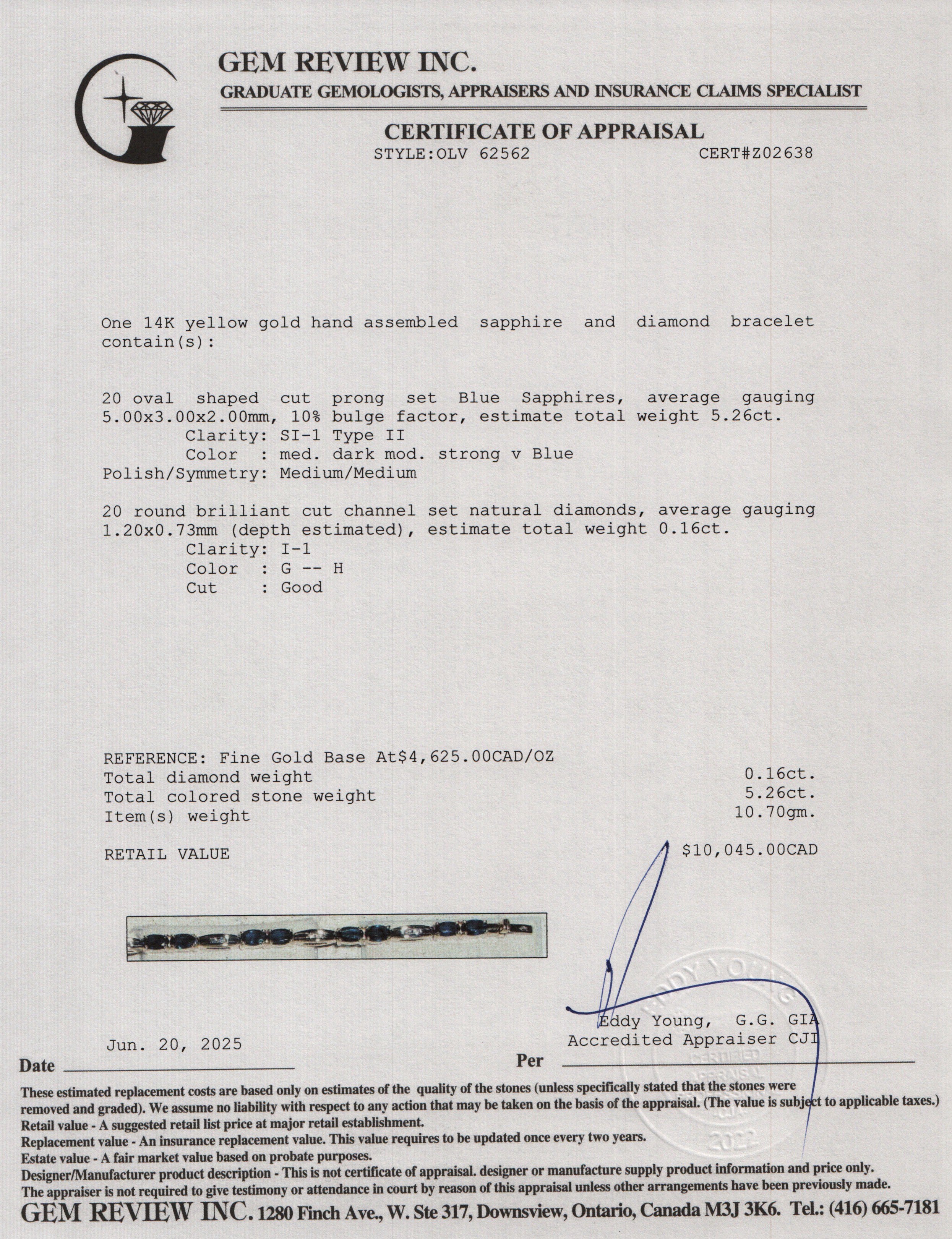 14k Yellow Gold Sapphire & Diamond Bracelet