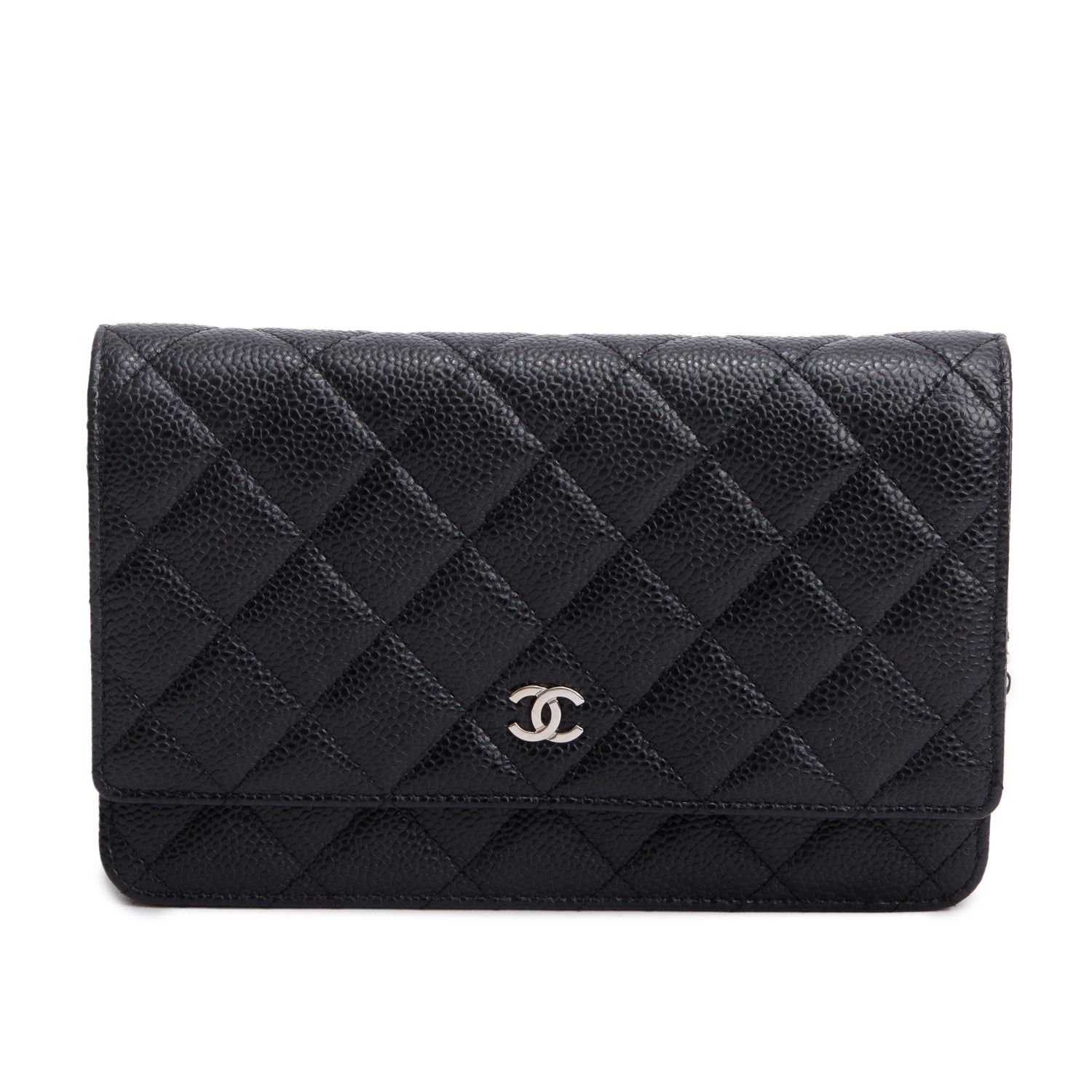 Chanel Black Quilted Caviar Leather Classic Wallet on Chain w/ Box, Receipt & Authenticity Card