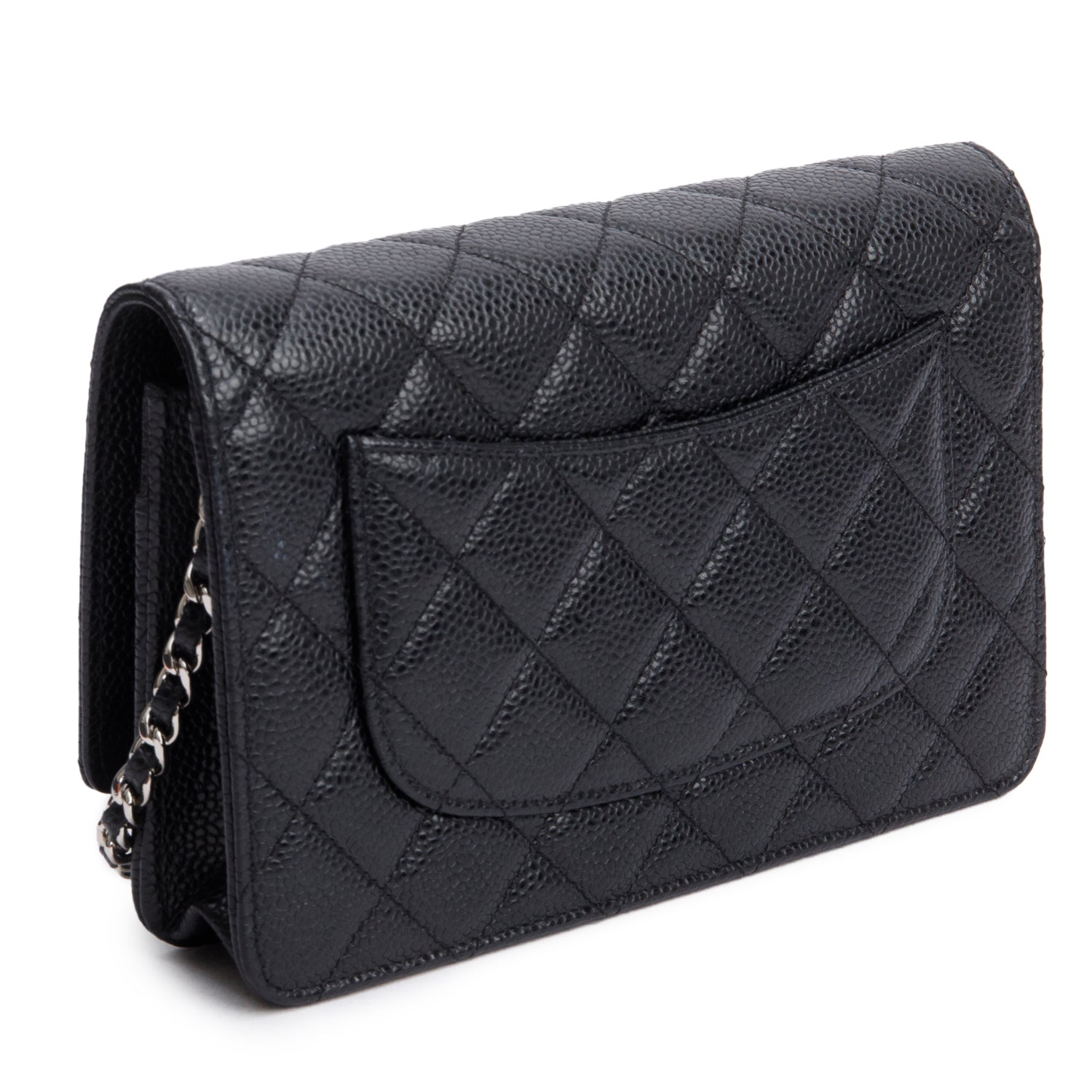 Chanel Black Quilted Caviar Leather Classic Wallet on Chain w/ Box, Receipt & Authenticity Card
