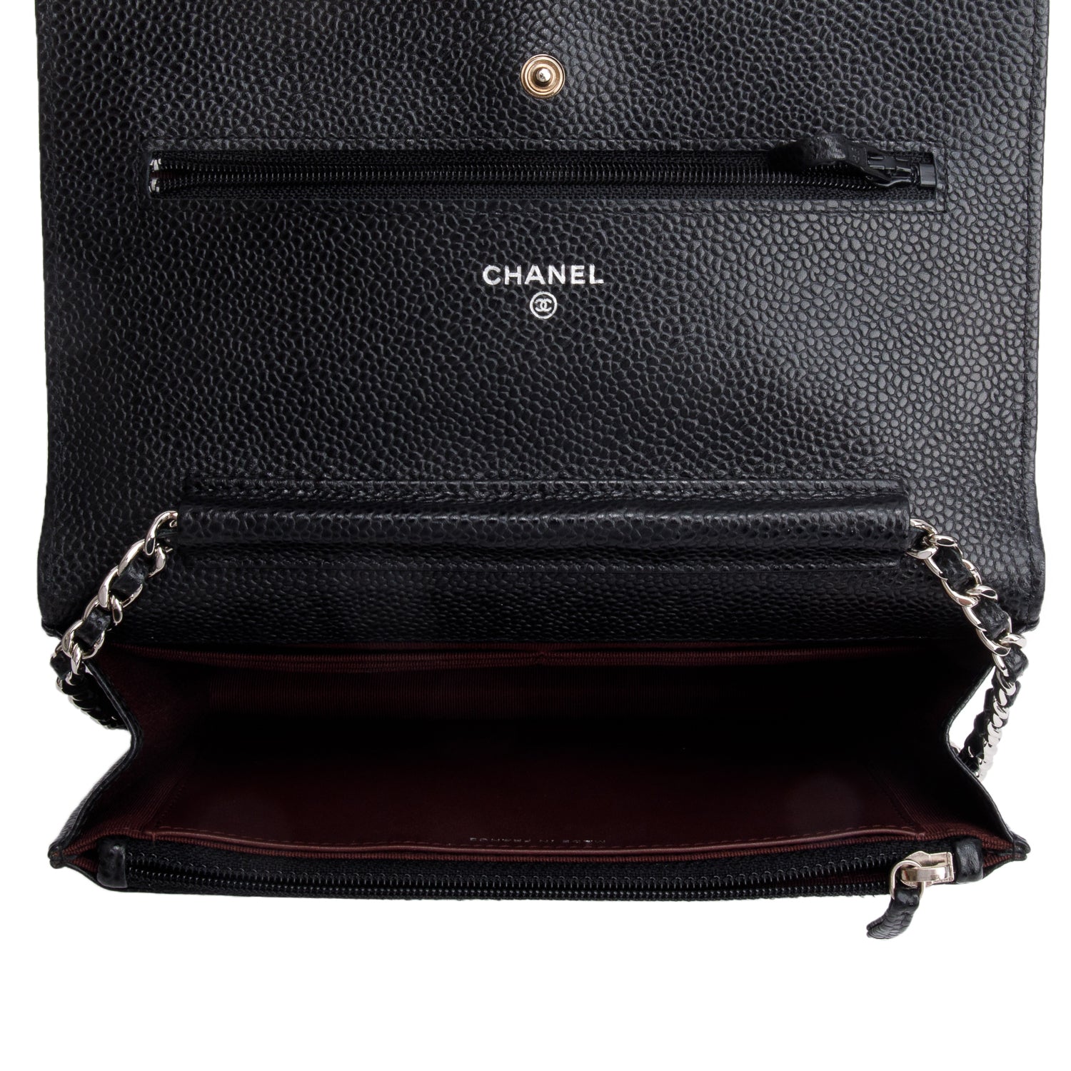 Chanel Black Quilted Caviar Leather Classic Wallet on Chain w/ Box, Receipt & Authenticity Card