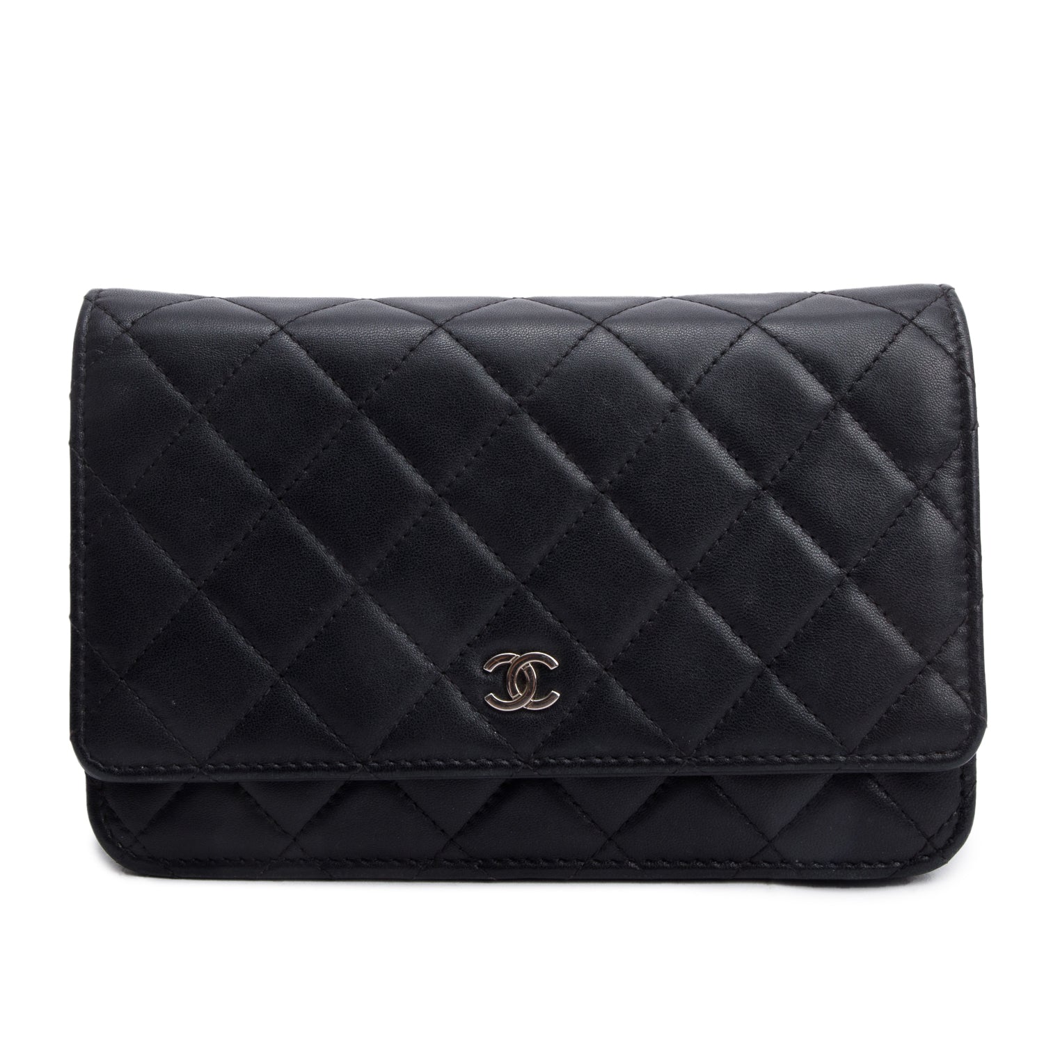 Chanel 2021 Black Quilted Lambskin Leather Classic Wallet on Chain w/ Receipt
