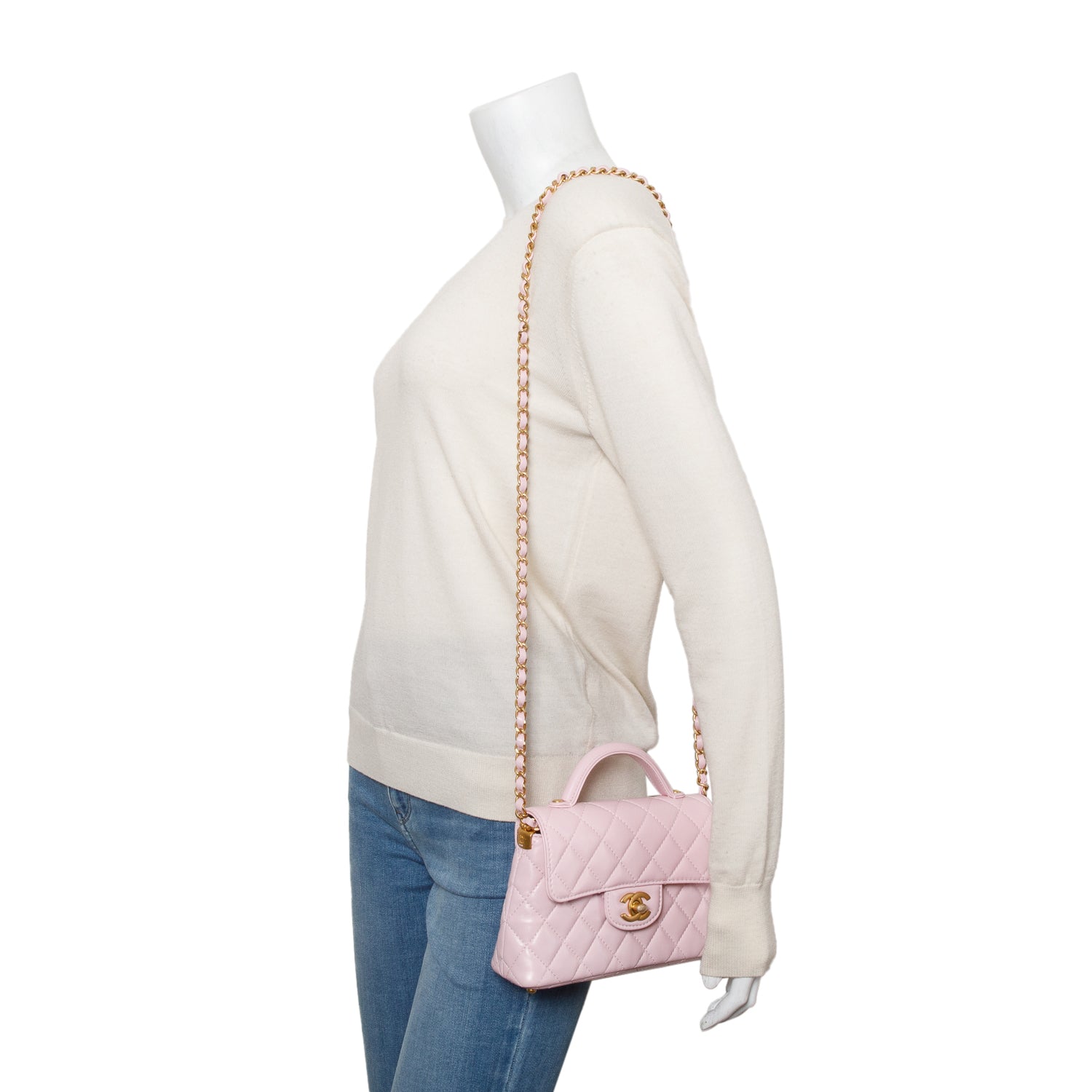 Chanel Pink Quilted Lambskin Leather Mini Top Handle Flap Bag