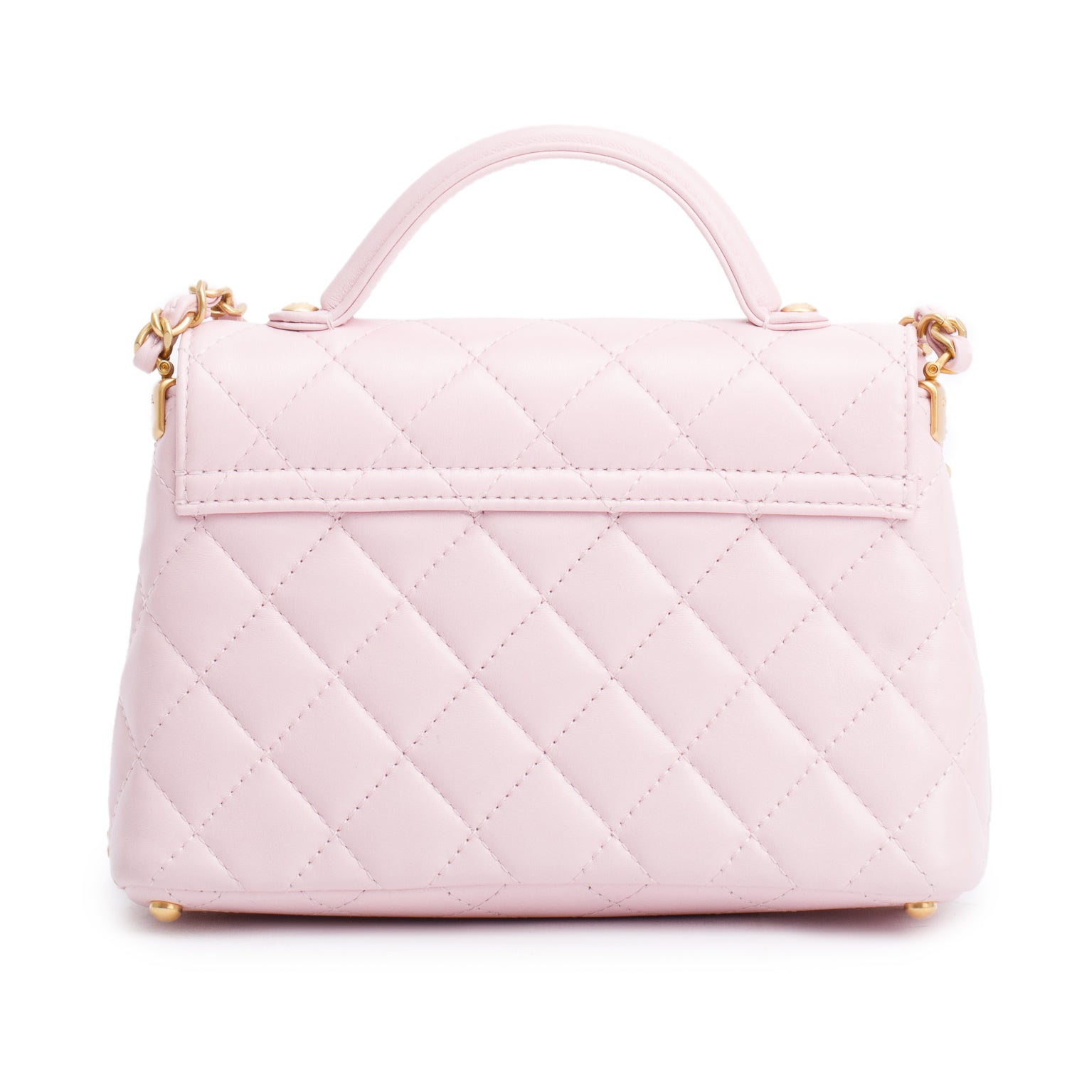 Chanel Pink Quilted Lambskin Leather Mini Top Handle Flap Bag
