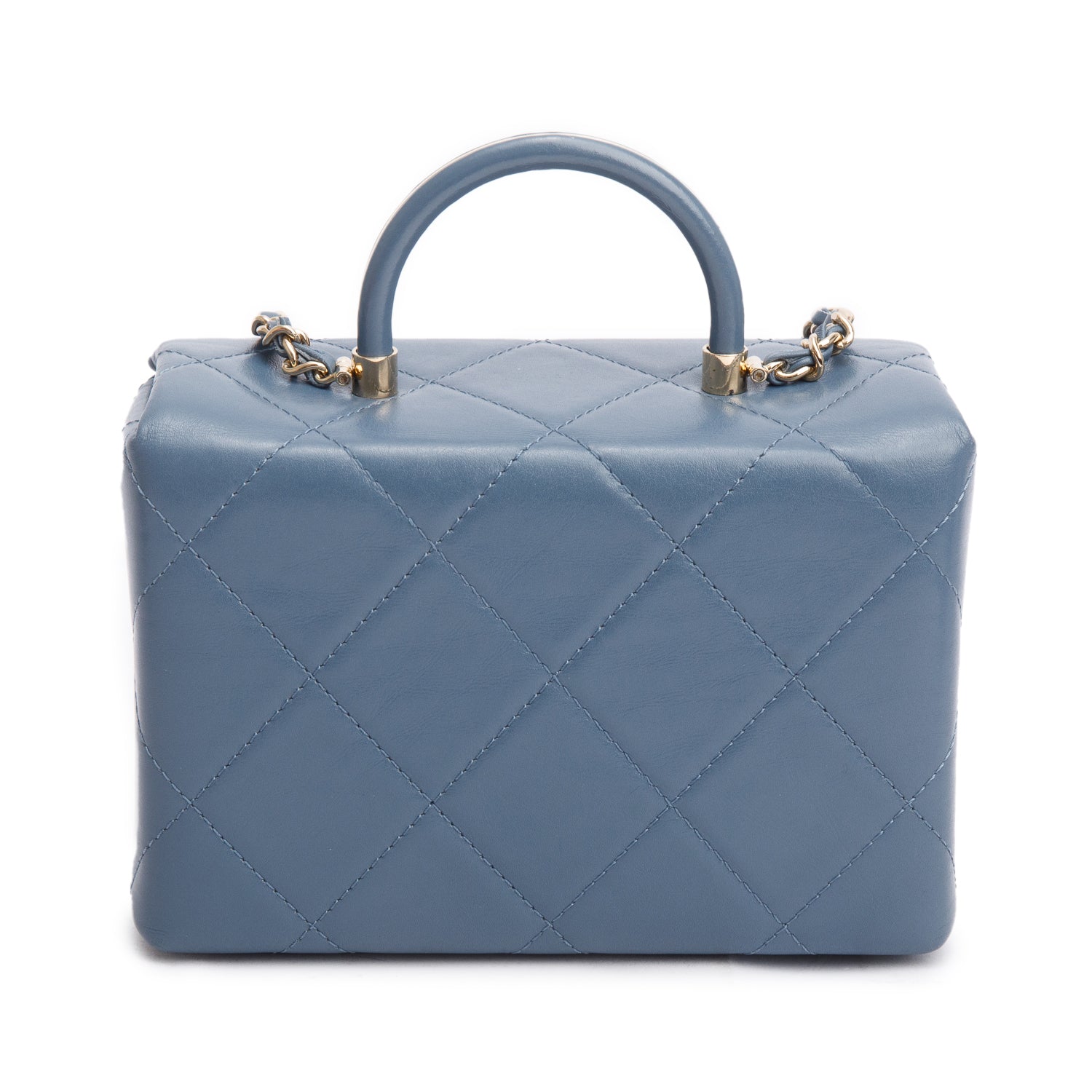 Chanel 2023 Blue Quilted Lambskin Leather Vanity Top Handle Bag w/ Receipt