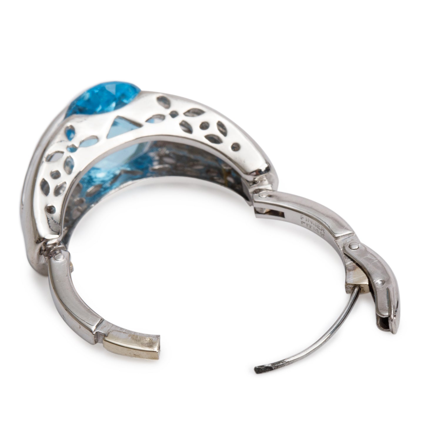 14k White Gold Blue Topaz and Diamond Cocktail Ring, Size 6.5