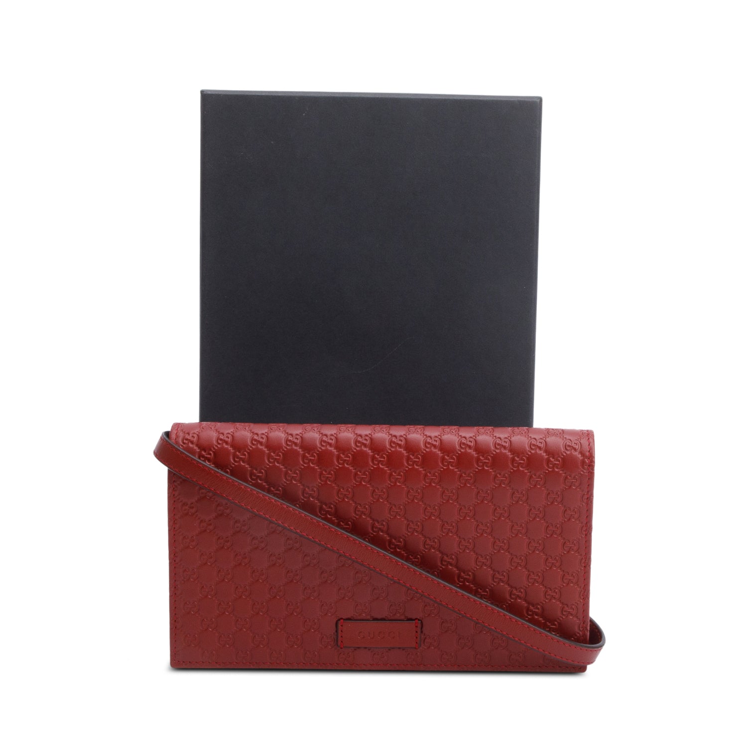 Gucci Red Microguccissima Leather Wallet on Strap w/ Box