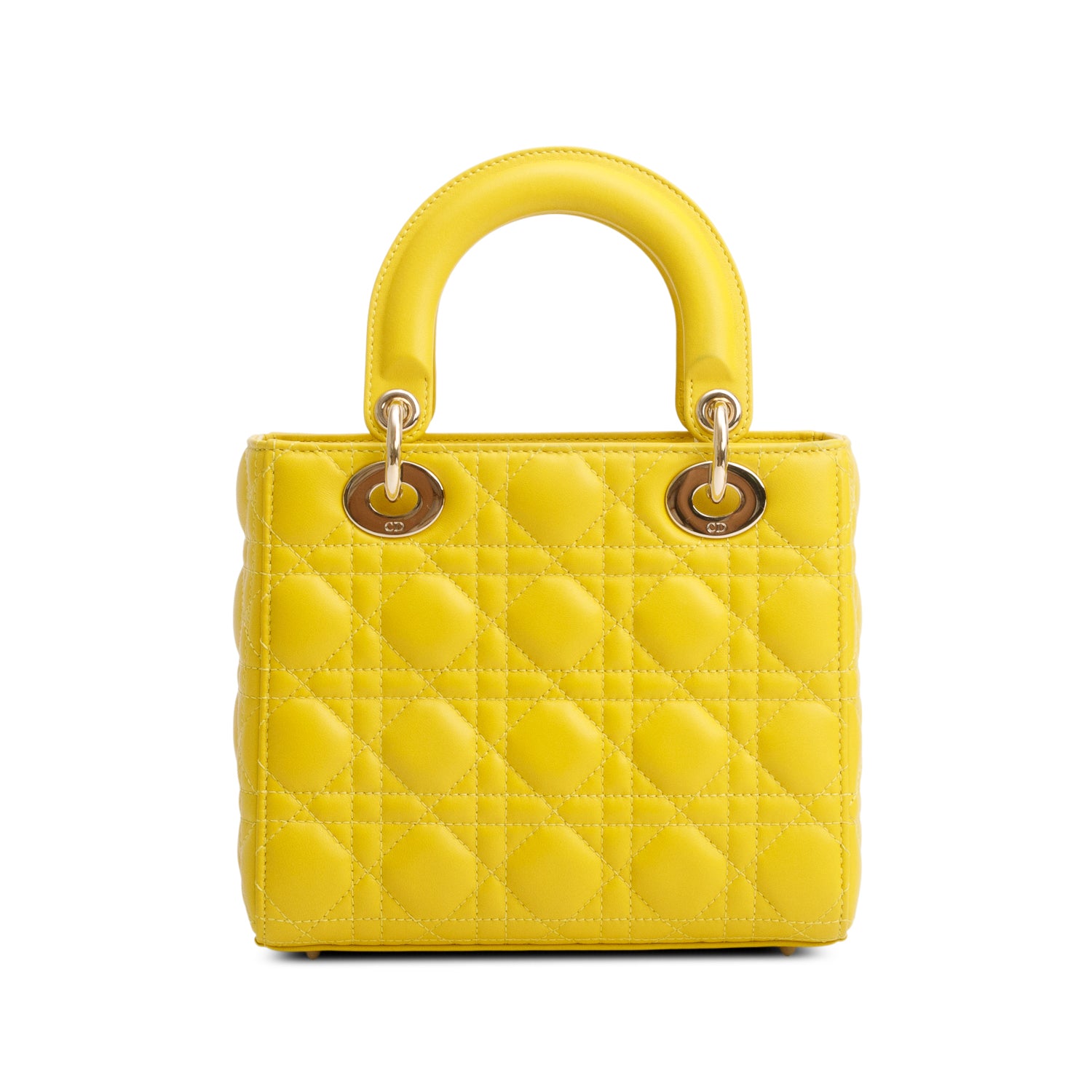 Christian Dior Yellow Cannage Lambskin Leather Small Lady Dior My ABCDior Bag w/ Strap