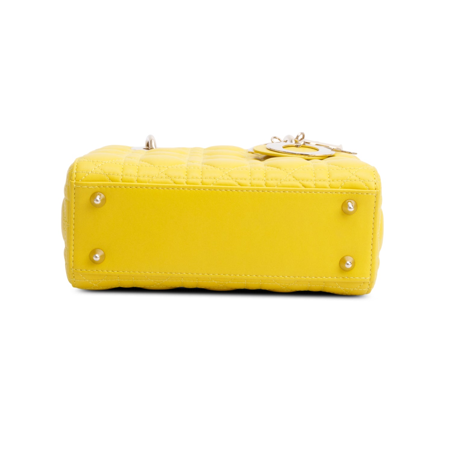 Christian Dior Yellow Cannage Lambskin Leather Small Lady Dior My ABCDior Bag w/ Strap