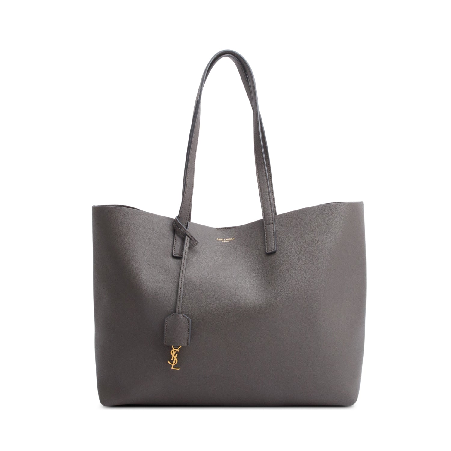 Saint Laurent Grey Leather Large E/W Shopping Tote w/ Pouch