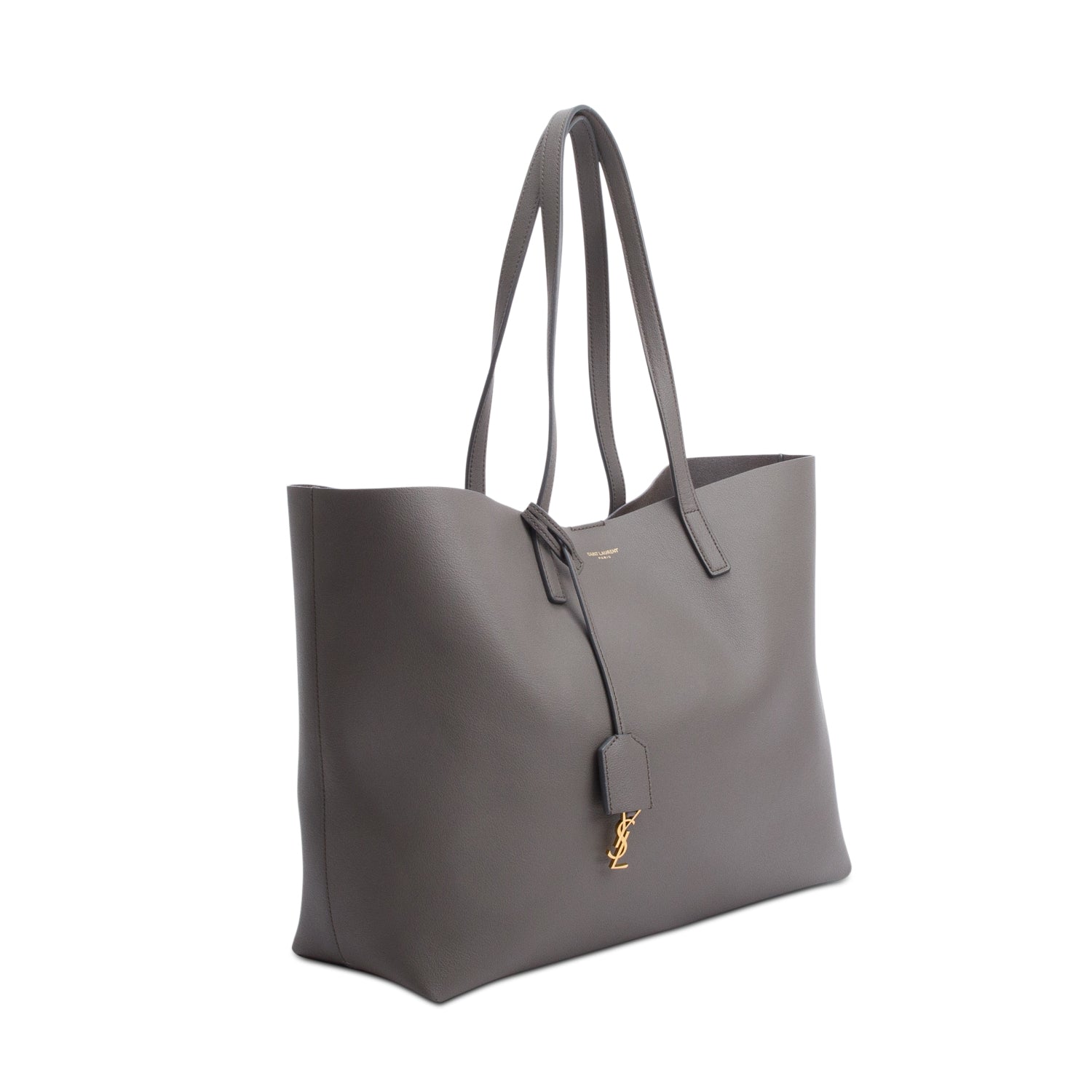 Saint Laurent Grey Leather Large E/W Shopping Tote w/ Pouch