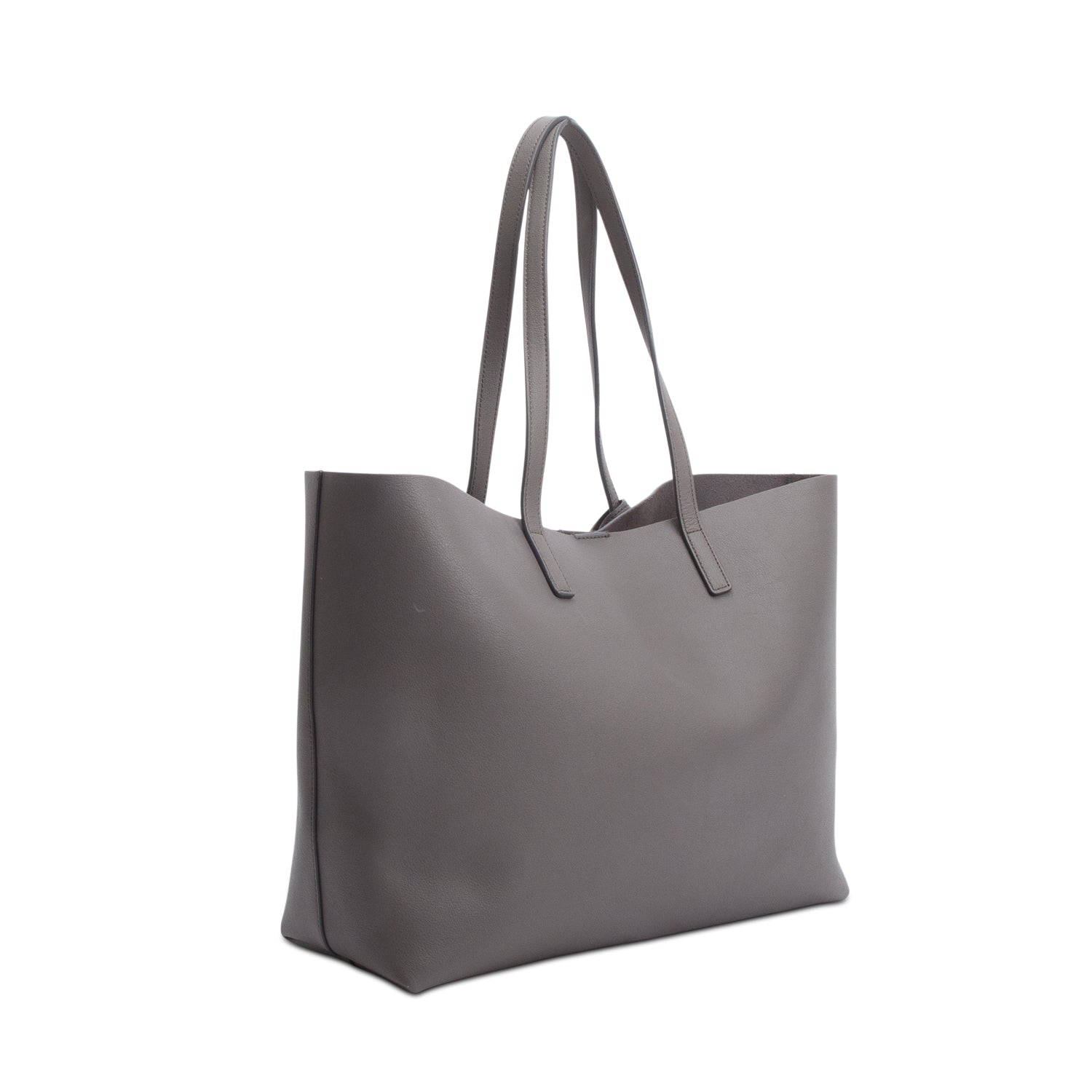 Saint Laurent Grey Leather Large E/W Shopping Tote w/ Pouch