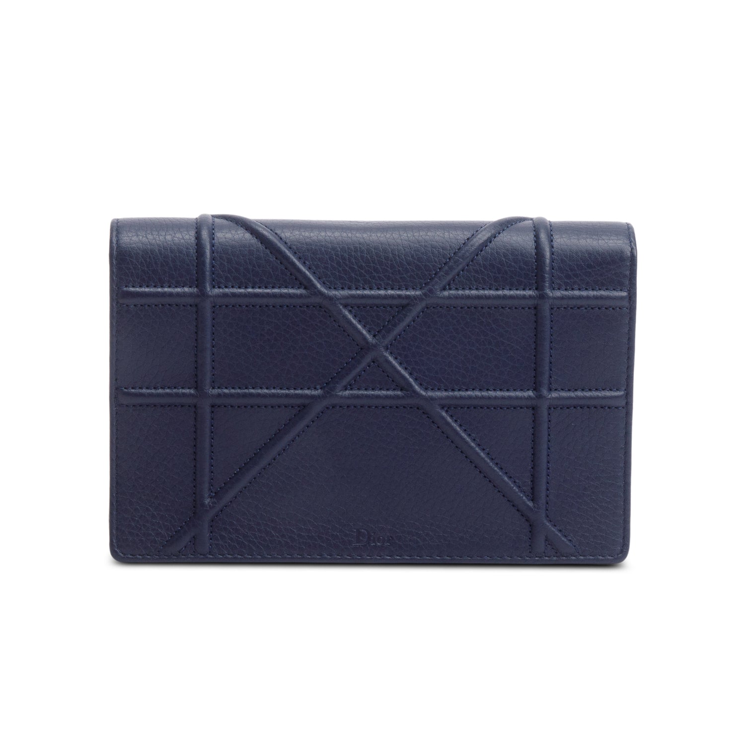 Christian Dior Blue Grained Calfskin Diorama Wallet on Chain