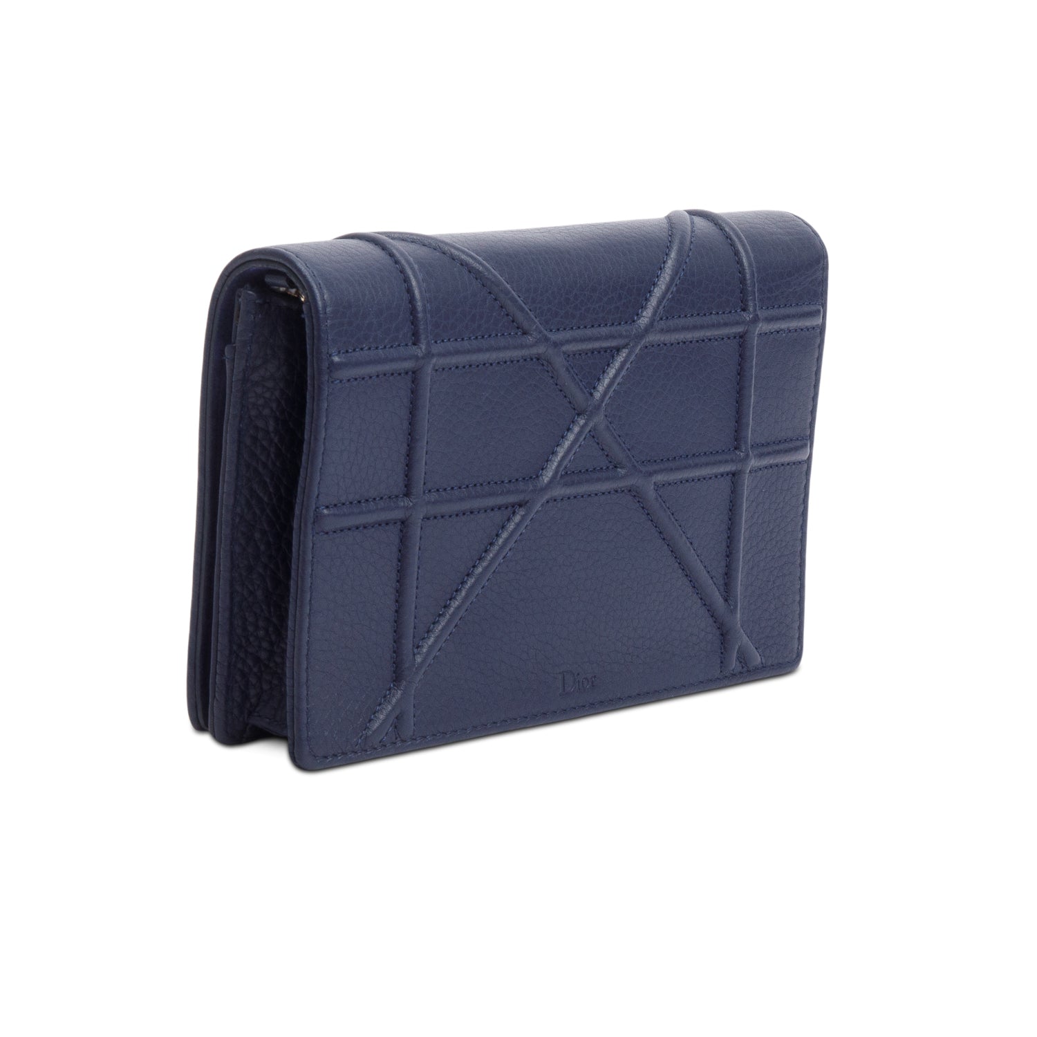 Christian Dior Blue Grained Calfskin Diorama Wallet on Chain