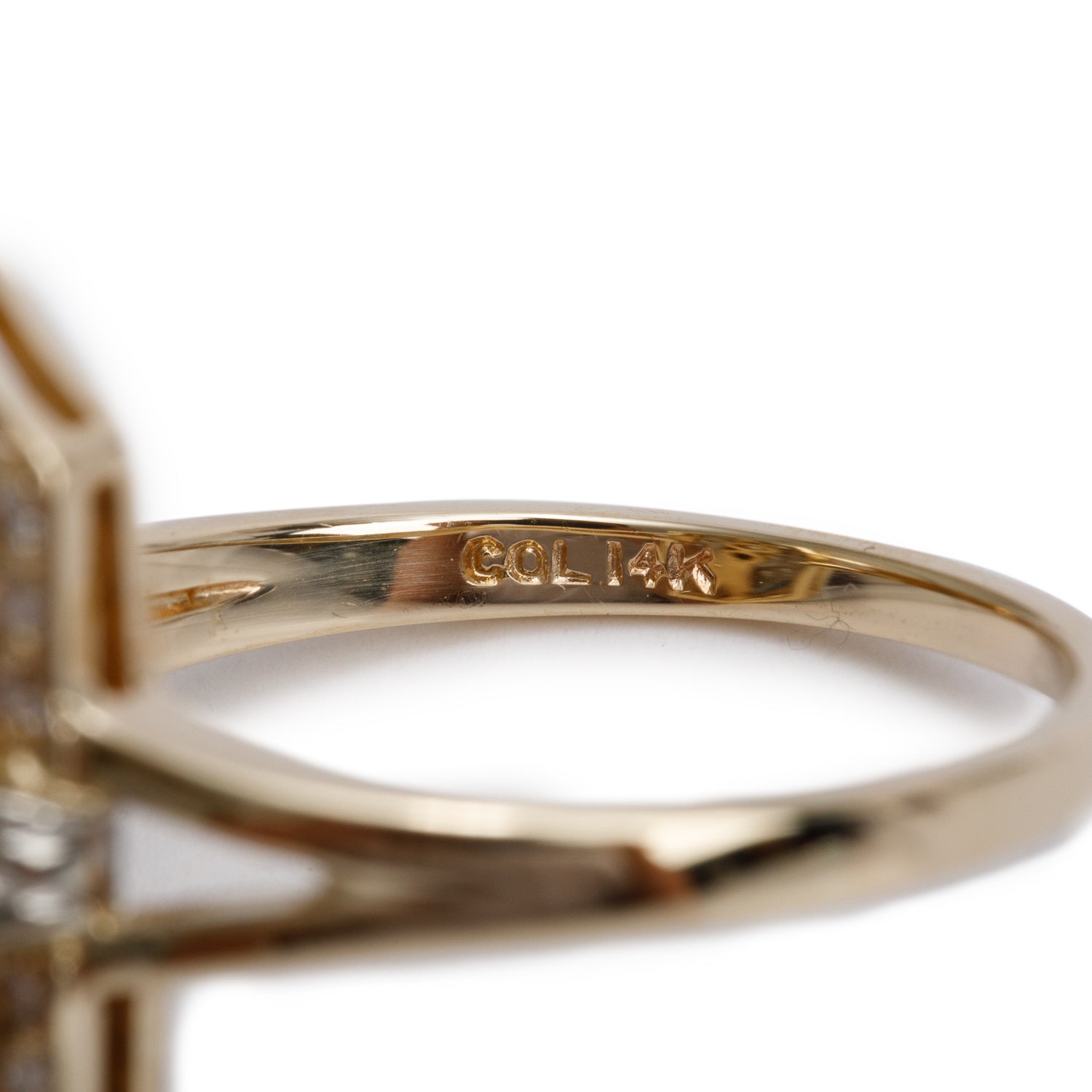 14k Yellow and White Gold Diamond Hexagon Top Ring, Size 9