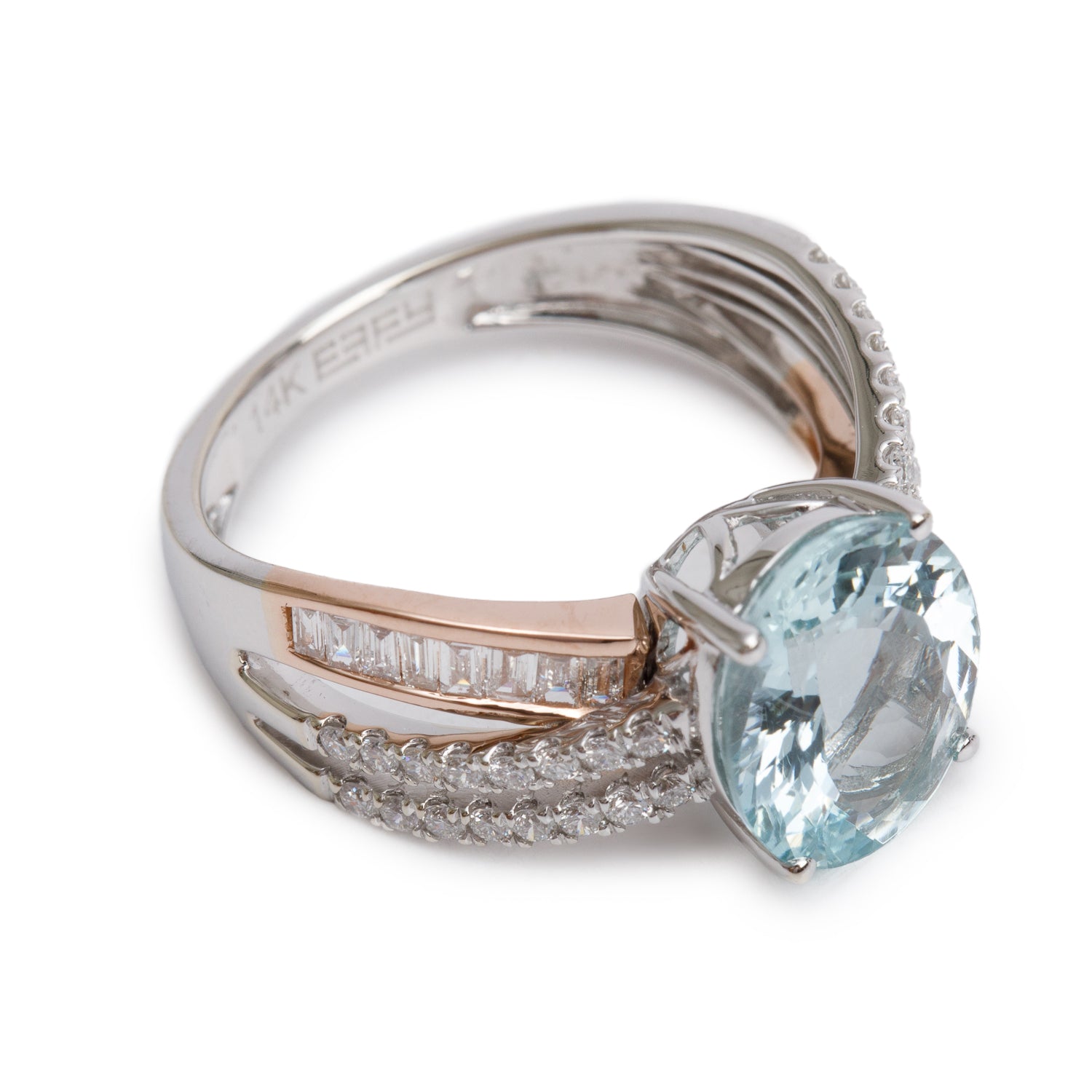 Effy 14k White & Rose Gold Aquamarine & Diamond Ring, Size 7