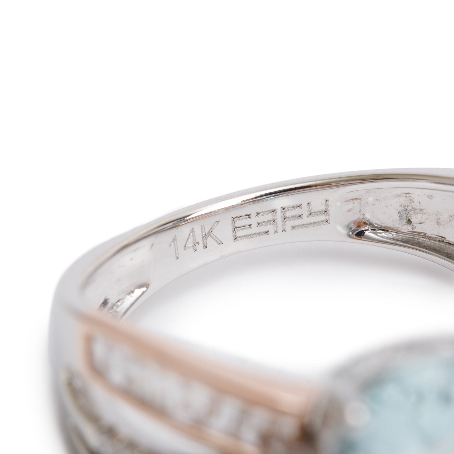 Effy 14k White & Rose Gold Aquamarine & Diamond Ring, Size 7