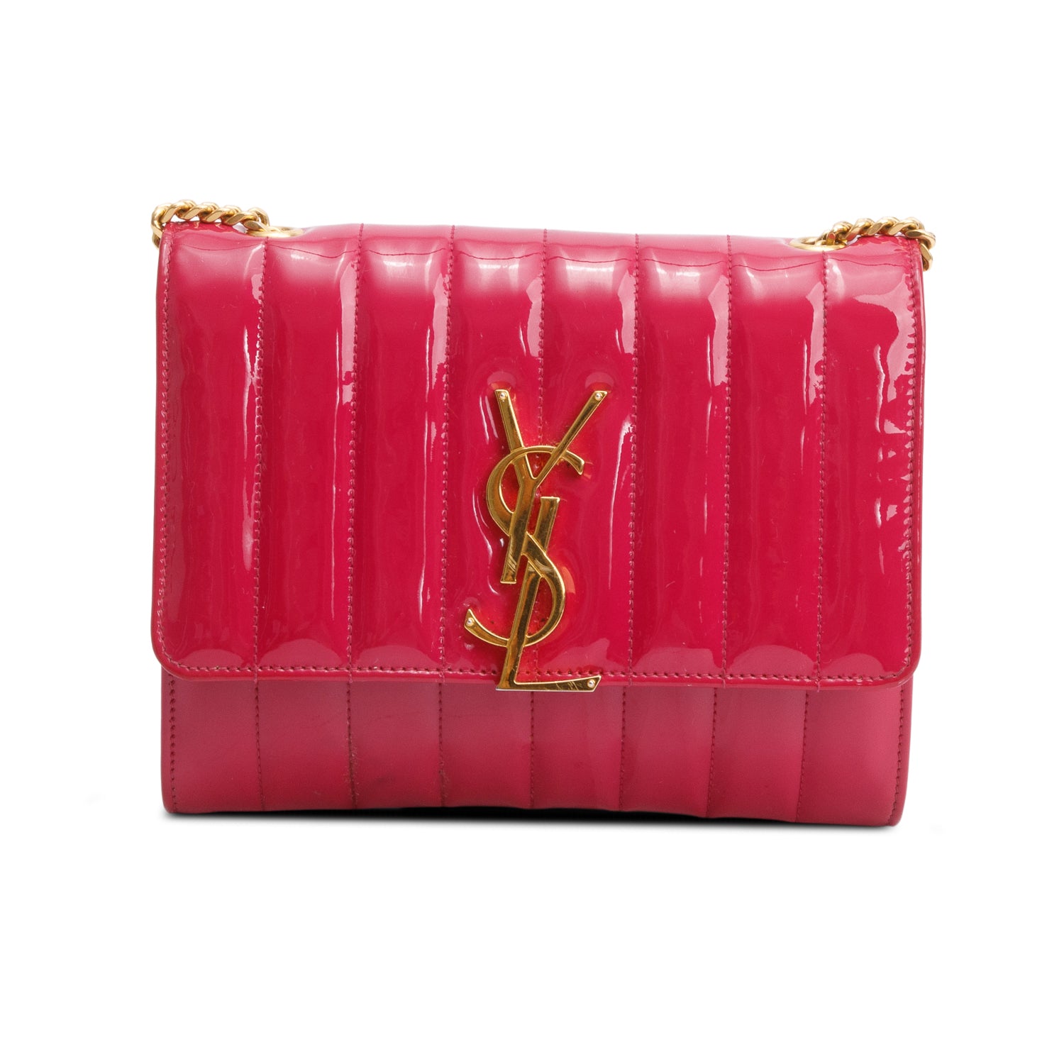 Saint Laurent Pink Patent Leather Vicky Wallet On chain