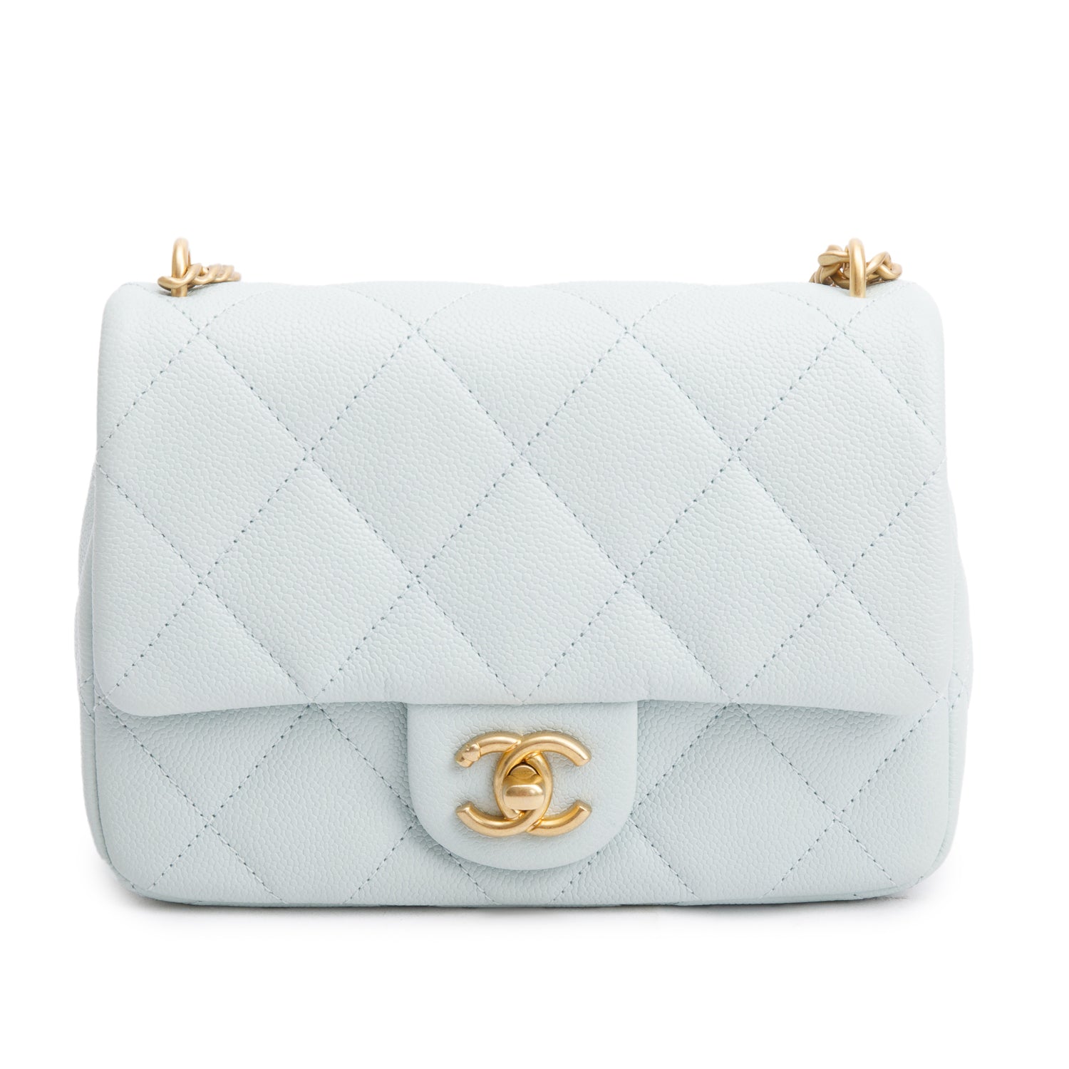 Chanel Light Blue Quilted Caviar Leather Sweetheart Square Mini Flap Bag