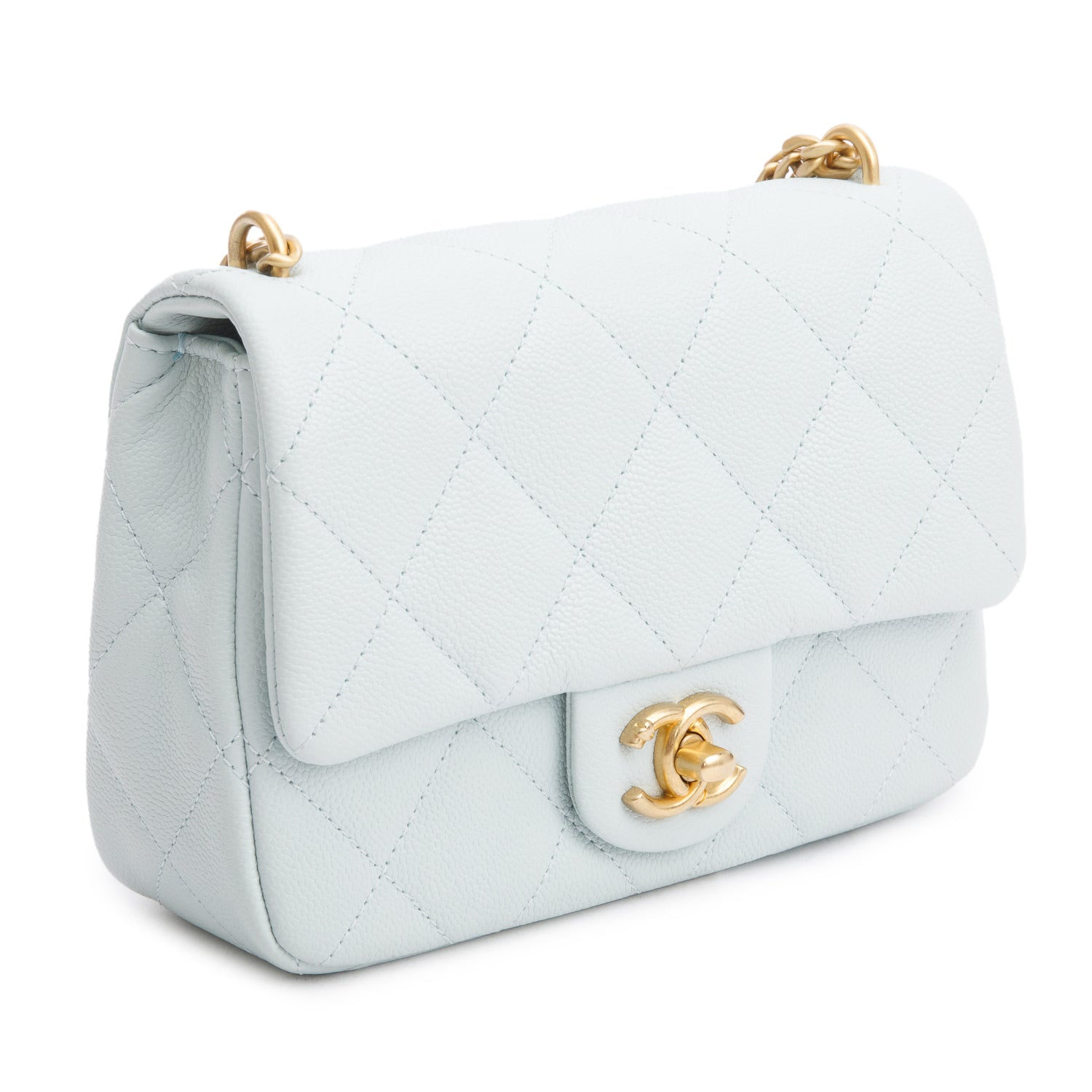 Chanel Light Blue Quilted Caviar Leather Sweetheart Square Mini Flap Bag