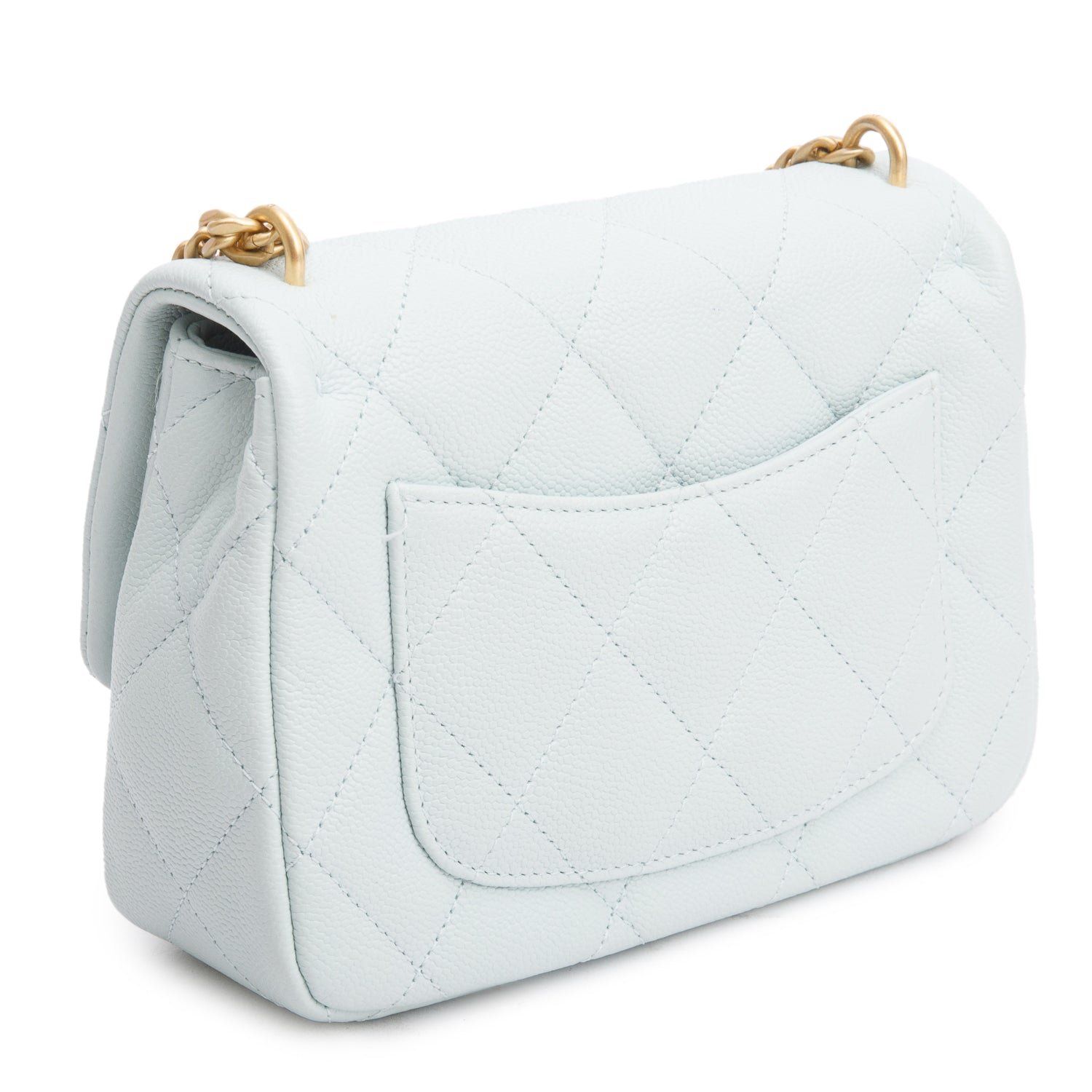 Chanel Light Blue Quilted Caviar Leather Sweetheart Square Mini Flap Bag
