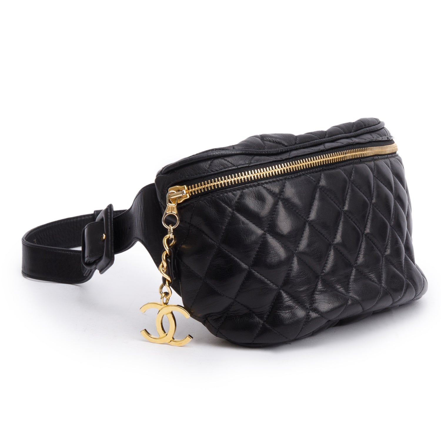 Chanel Vintage Black Quilted Lambskin Leather CC Waist Bag