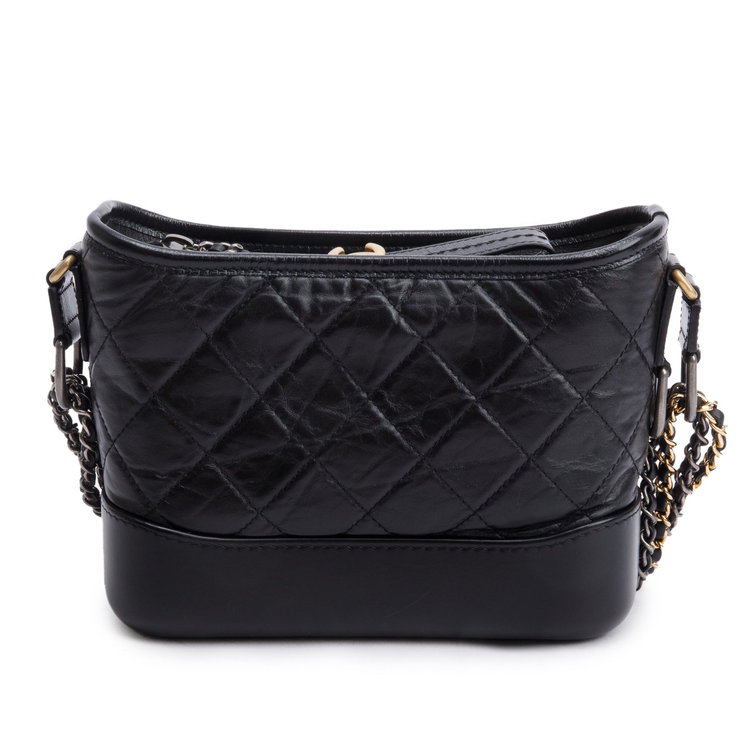 Chanel 2020 Black Aged Calfskin Leather Small Gabrielle Hobo w/ Authenticity Card