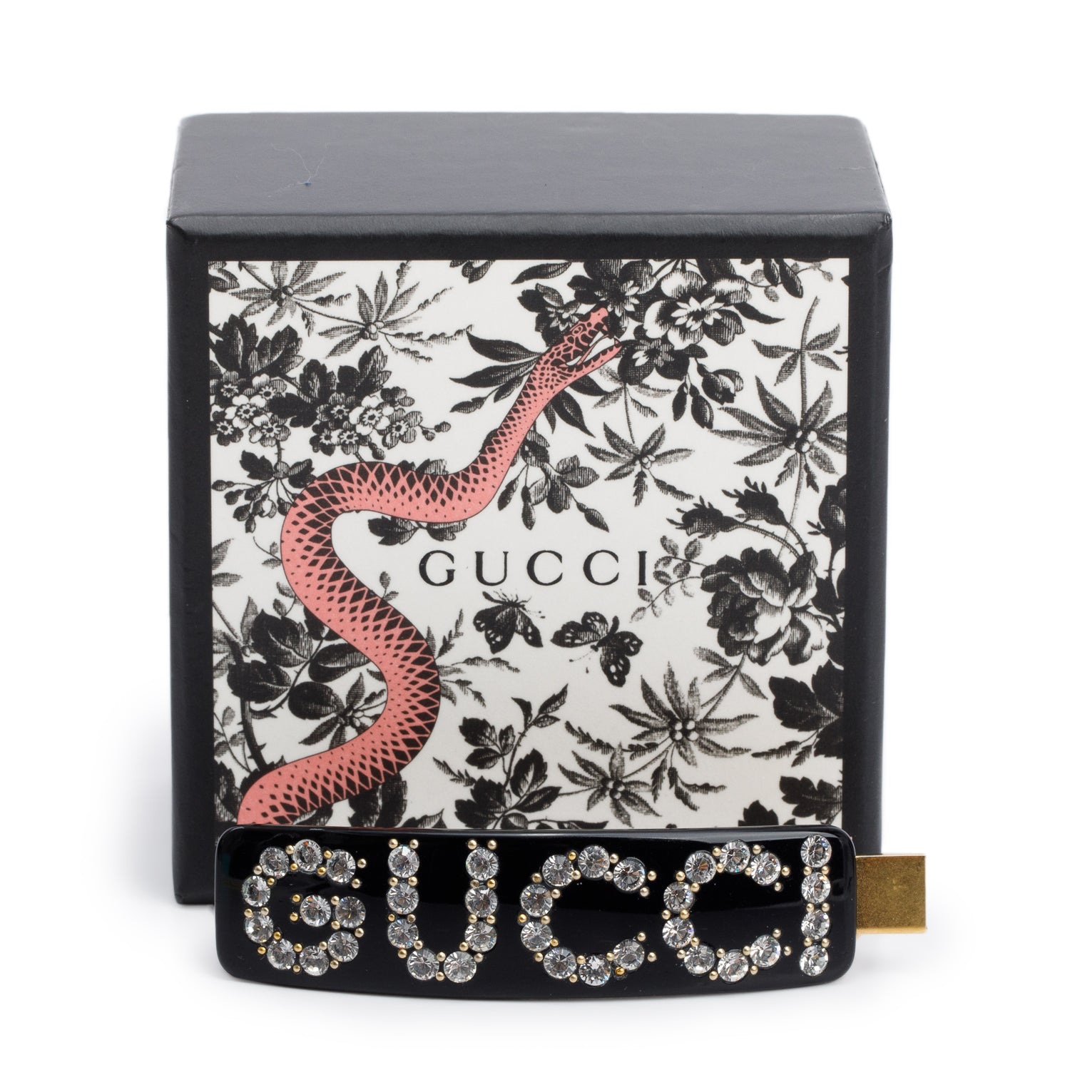 Chanel Black Resin Crystal Embellished Hair Clip Barrette w/ Box