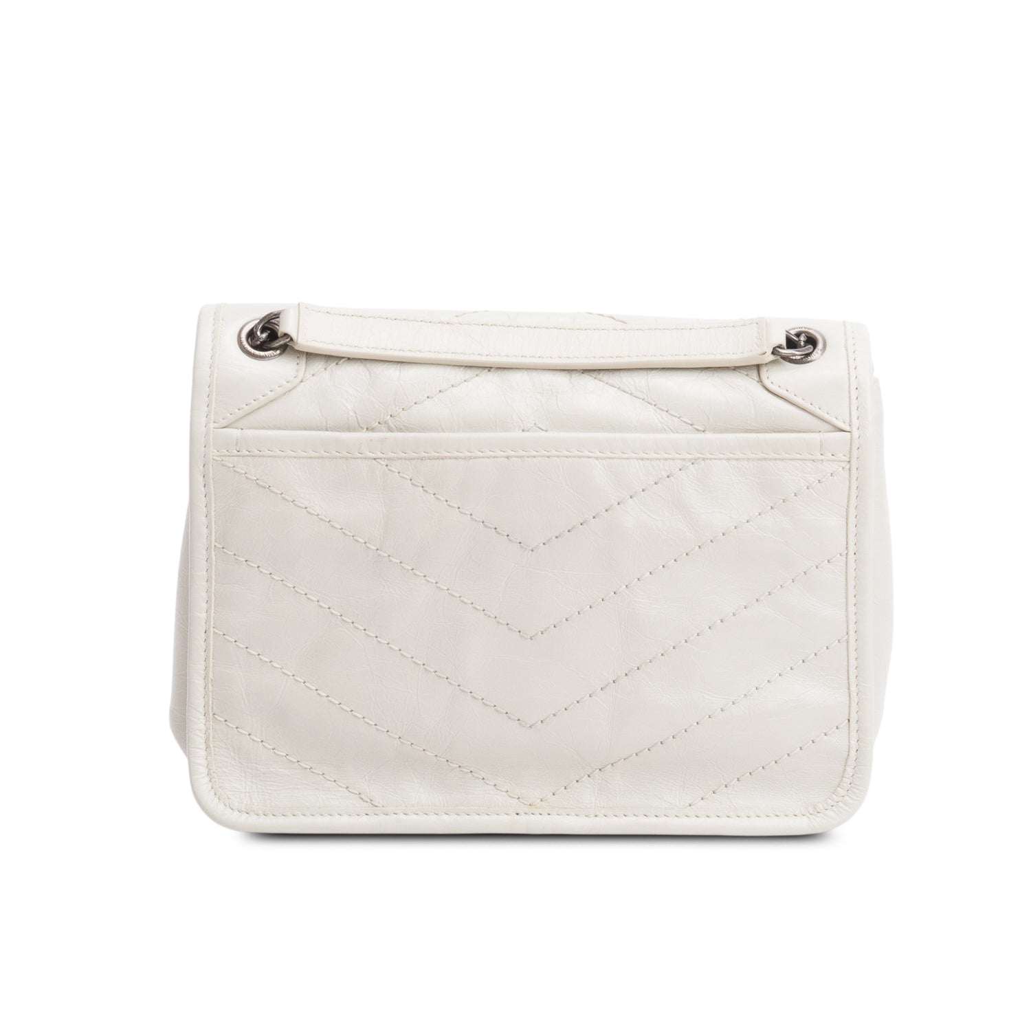 Saint Laurent Ivory Crinkled Calfskin Matelasse Leather Baby Niki Chain Satchel