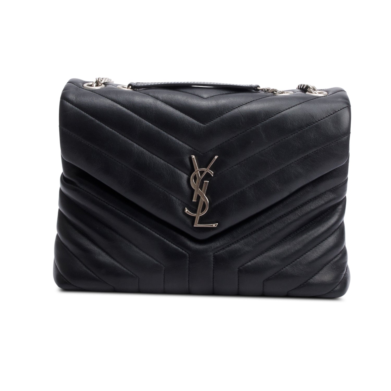 Saint Laurent Black Quilted Leather Medium Loulou Monogram Shoulder Bag