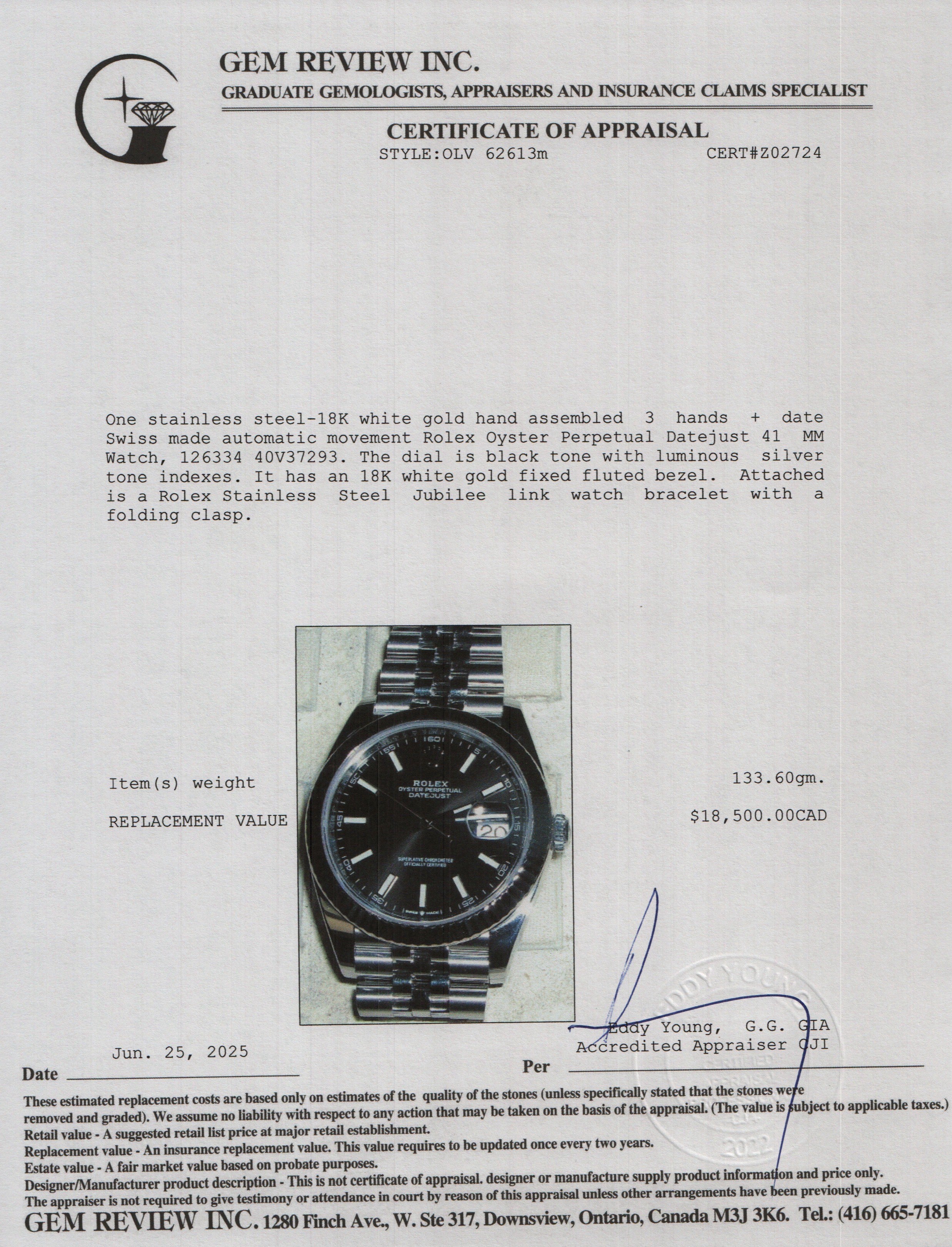 Rolex 2023 Stainless Steel Oyster Perpetual Datejust 41 MM Watch Black Dial 126334 w/ Box & Papers