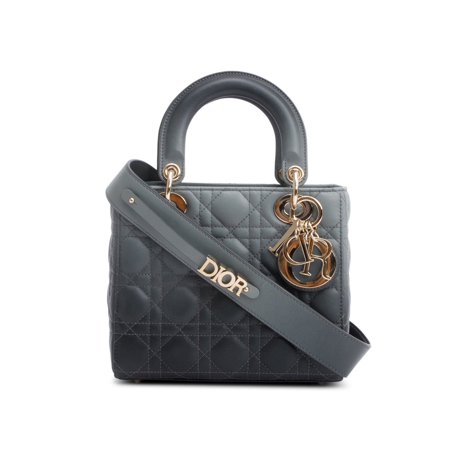 Christian Dior Grey Gradient Cannage Lambskin Leather Small Lady Dior My ABCDior Bag w/ Strap