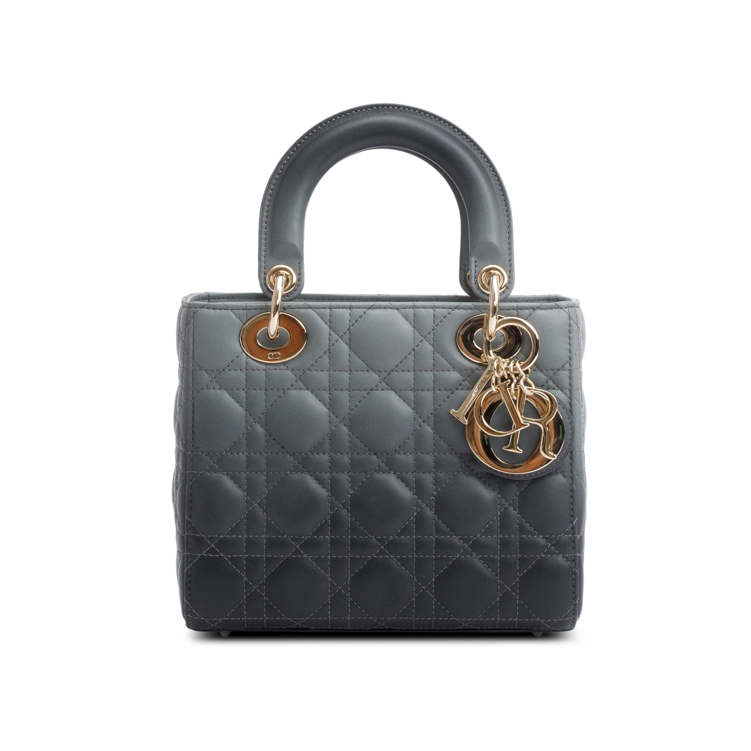 Christian Dior Grey Gradient Cannage Lambskin Leather Small Lady Dior My ABCDior Bag w/ Strap