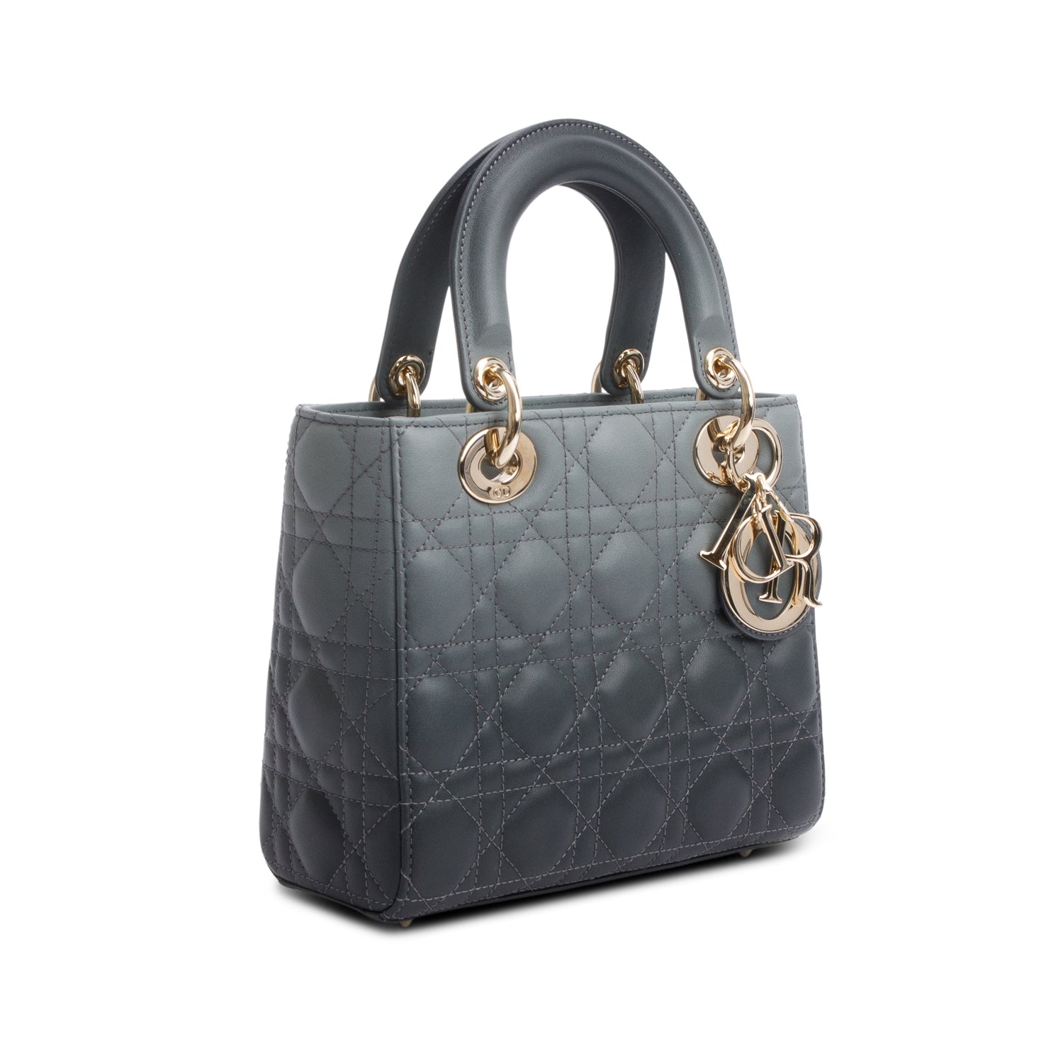 Christian Dior Grey Gradient Cannage Lambskin Leather Small Lady Dior My ABCDior Bag w/ Strap