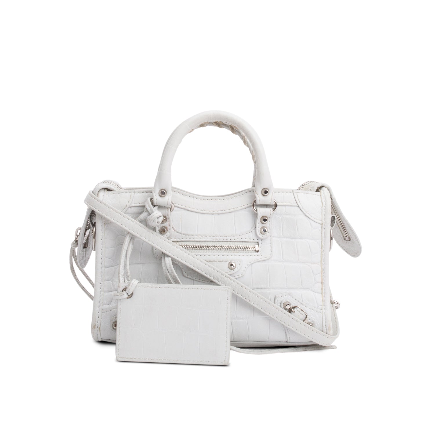 Balenciaga White Croc-Embossed Classic Nano City Bag