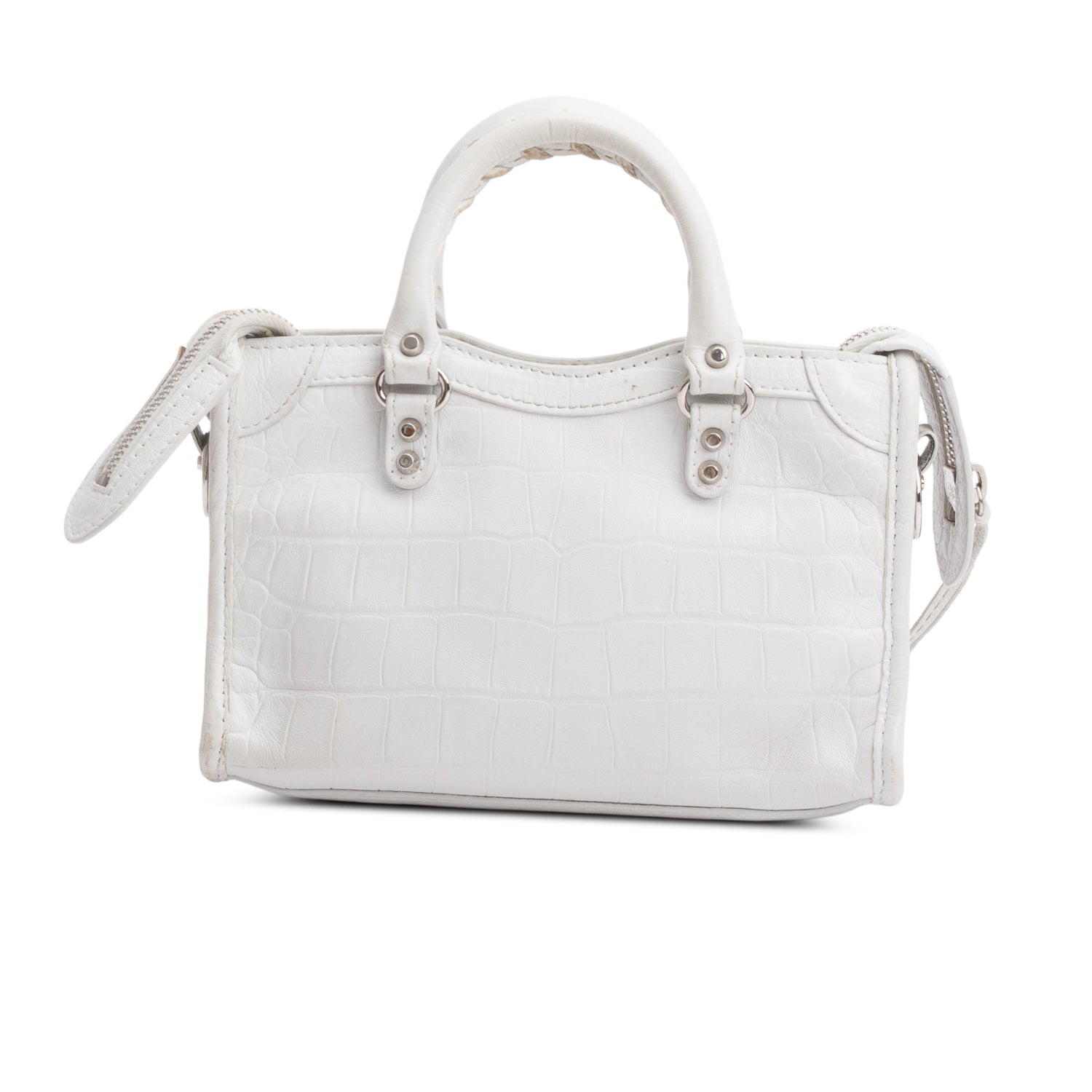 Balenciaga White Croc-Embossed Classic Nano City Bag