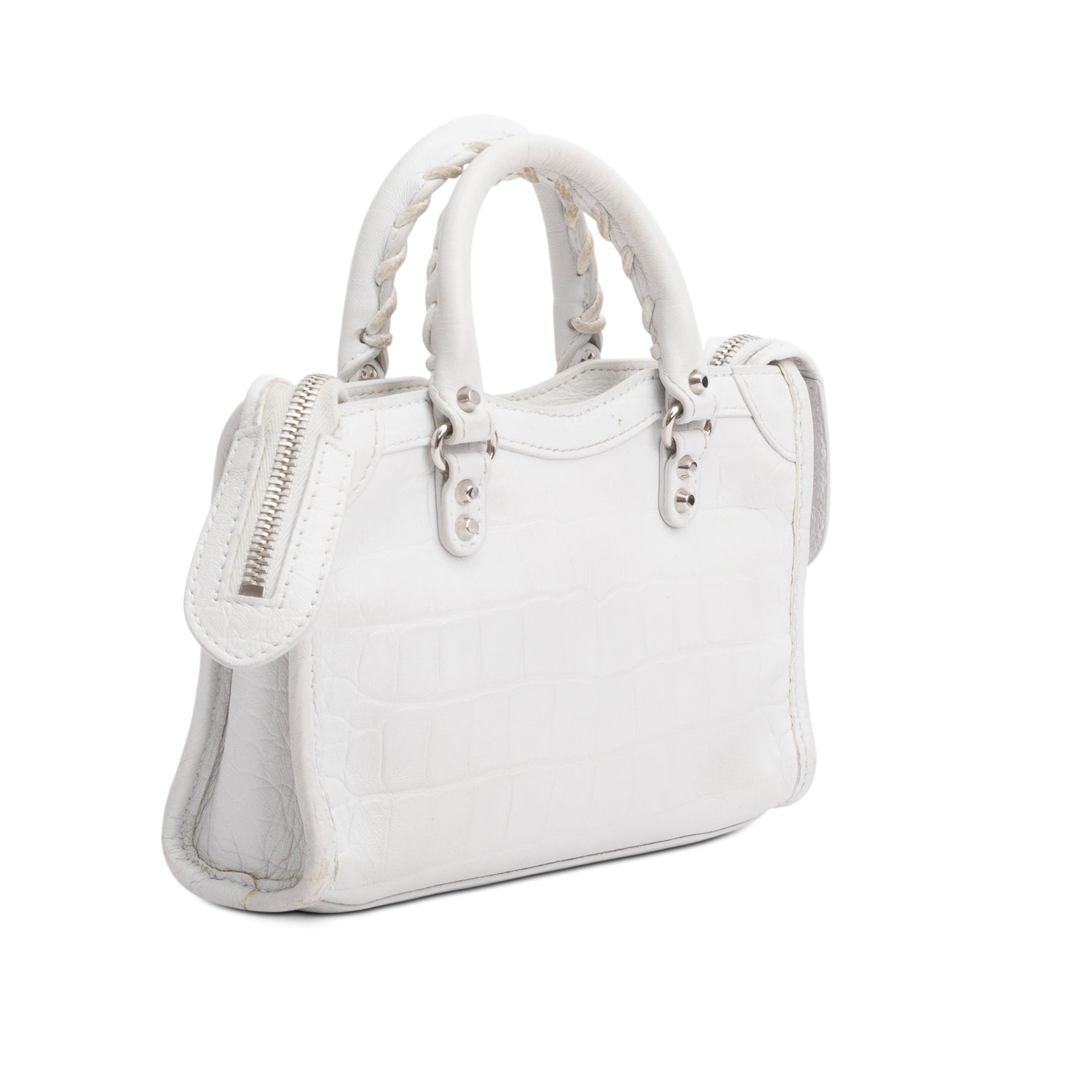 Balenciaga White Croc-Embossed Classic Nano City Bag