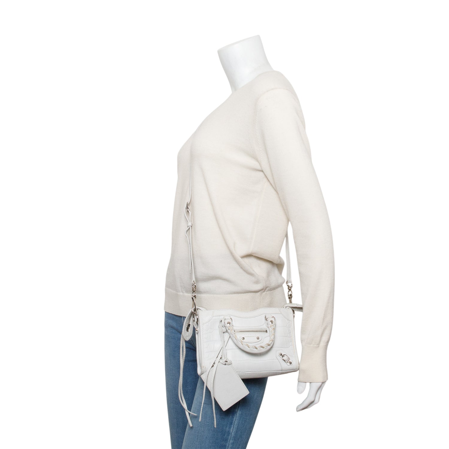 Balenciaga White Croc-Embossed Classic Nano City Bag