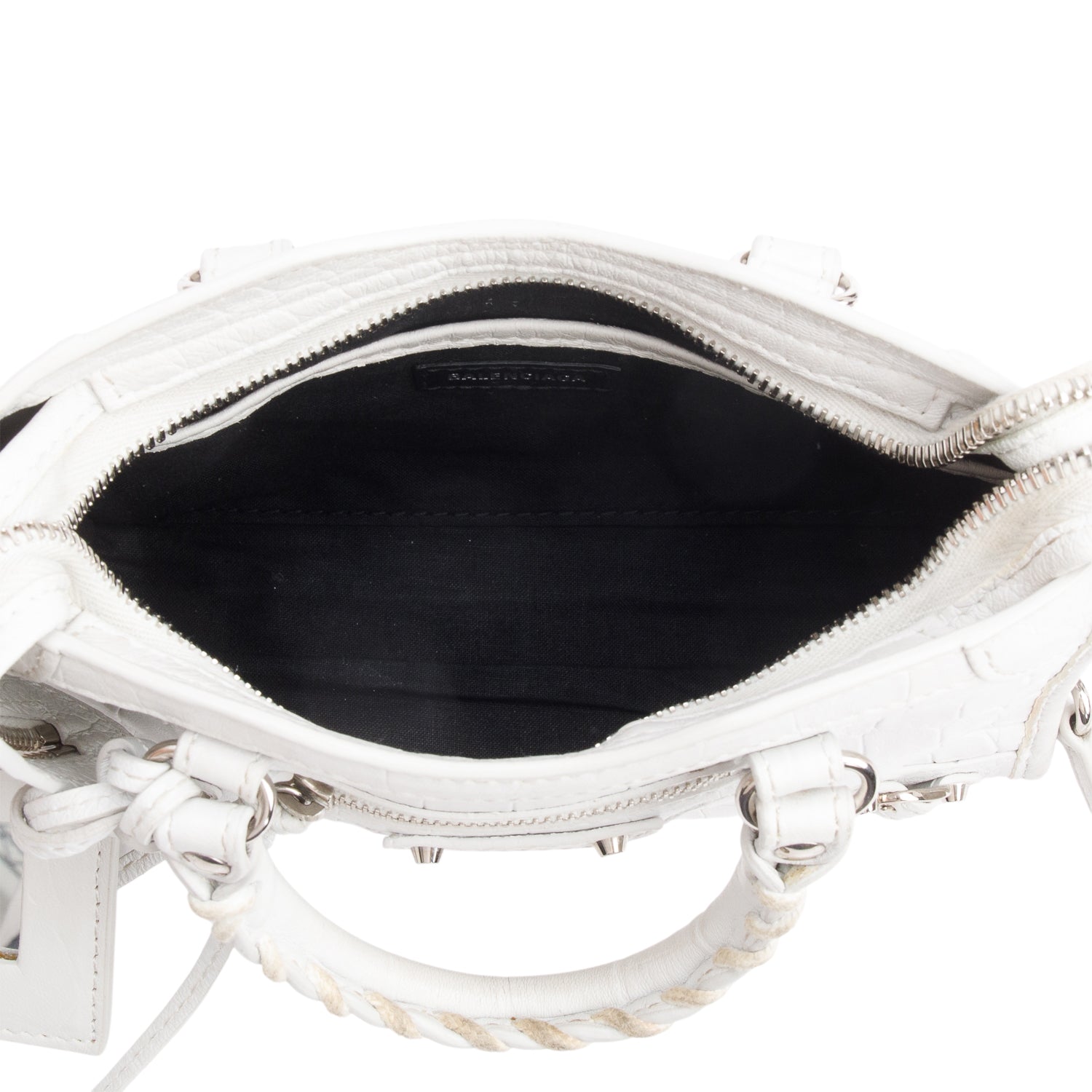 Balenciaga White Croc-Embossed Classic Nano City Bag