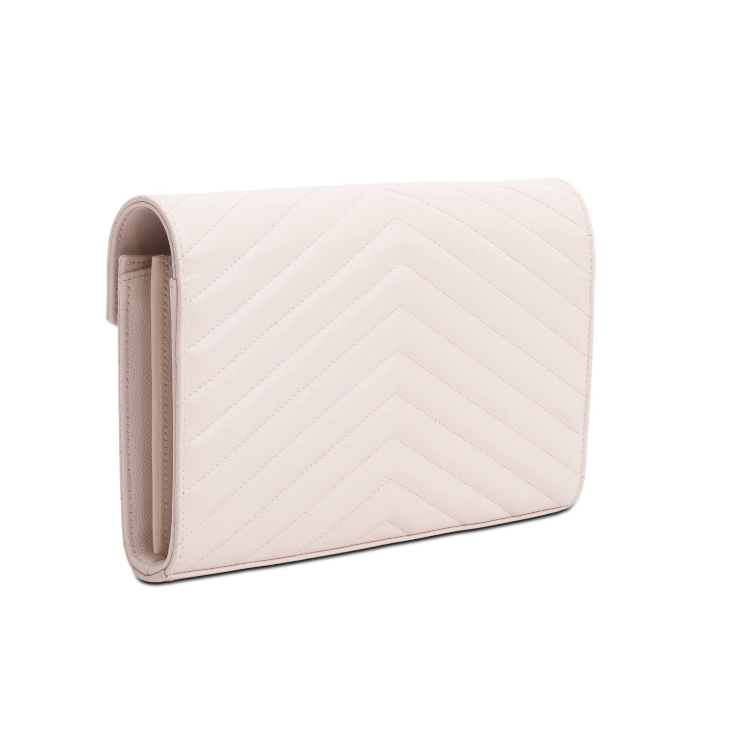 Saint Laurent Neutral Grain De Poudre Leather Classic Cassandre Envelope Chain Wallet