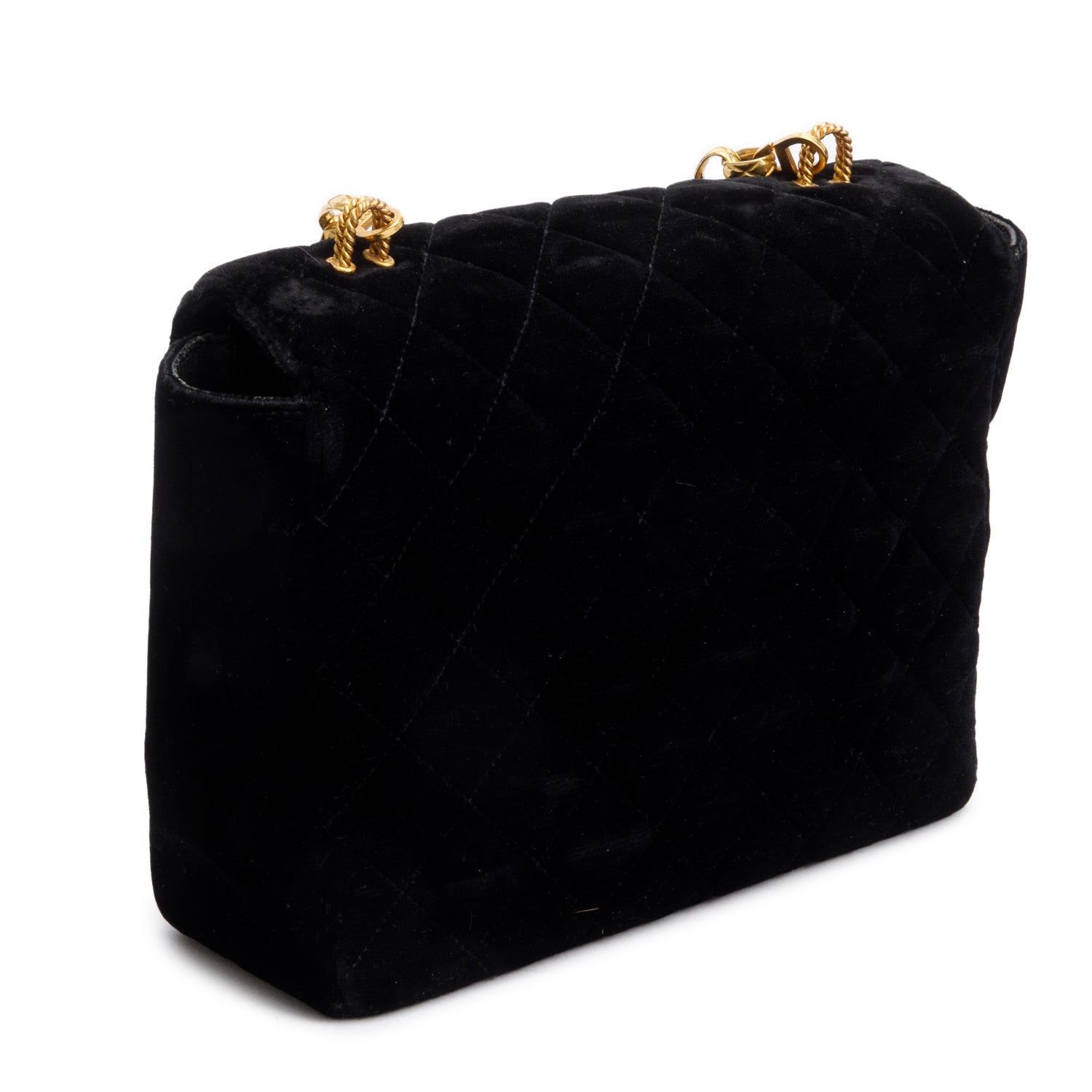 Chanel Vintage Black Quilted Velvet Small Square Single Flap Bag