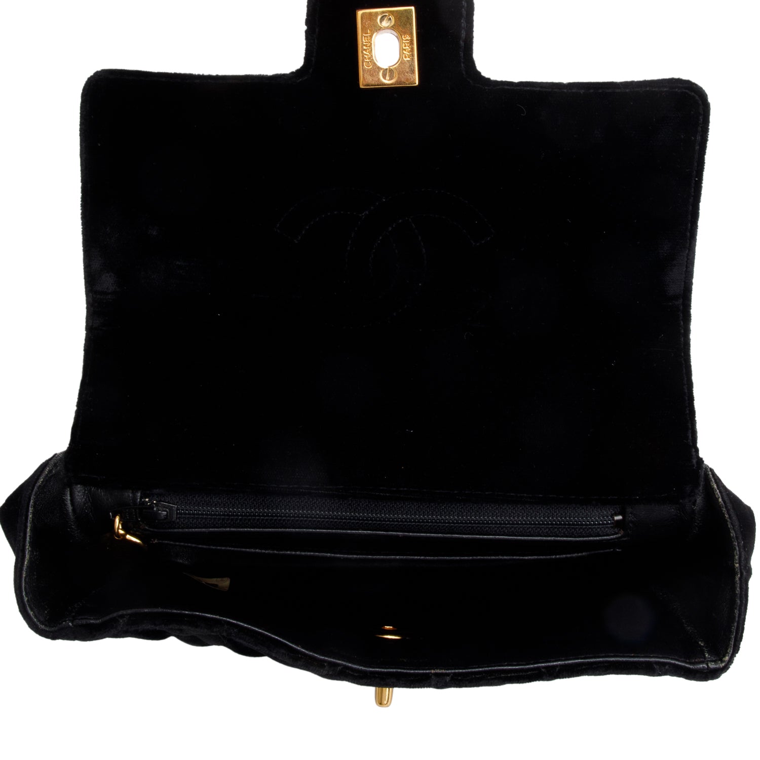 Chanel Vintage Black Quilted Velvet Small Square Single Flap Bag