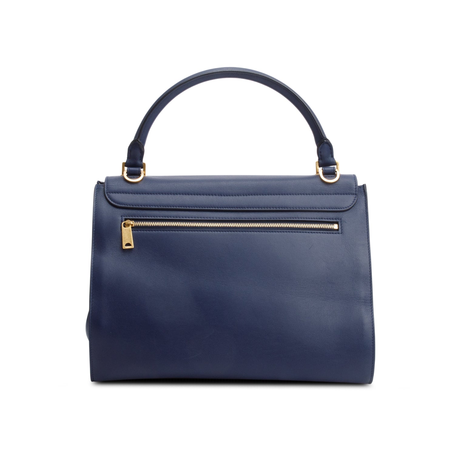 Celine Blue Calfskin Leather Medium Trapeze Bag w/ Strap