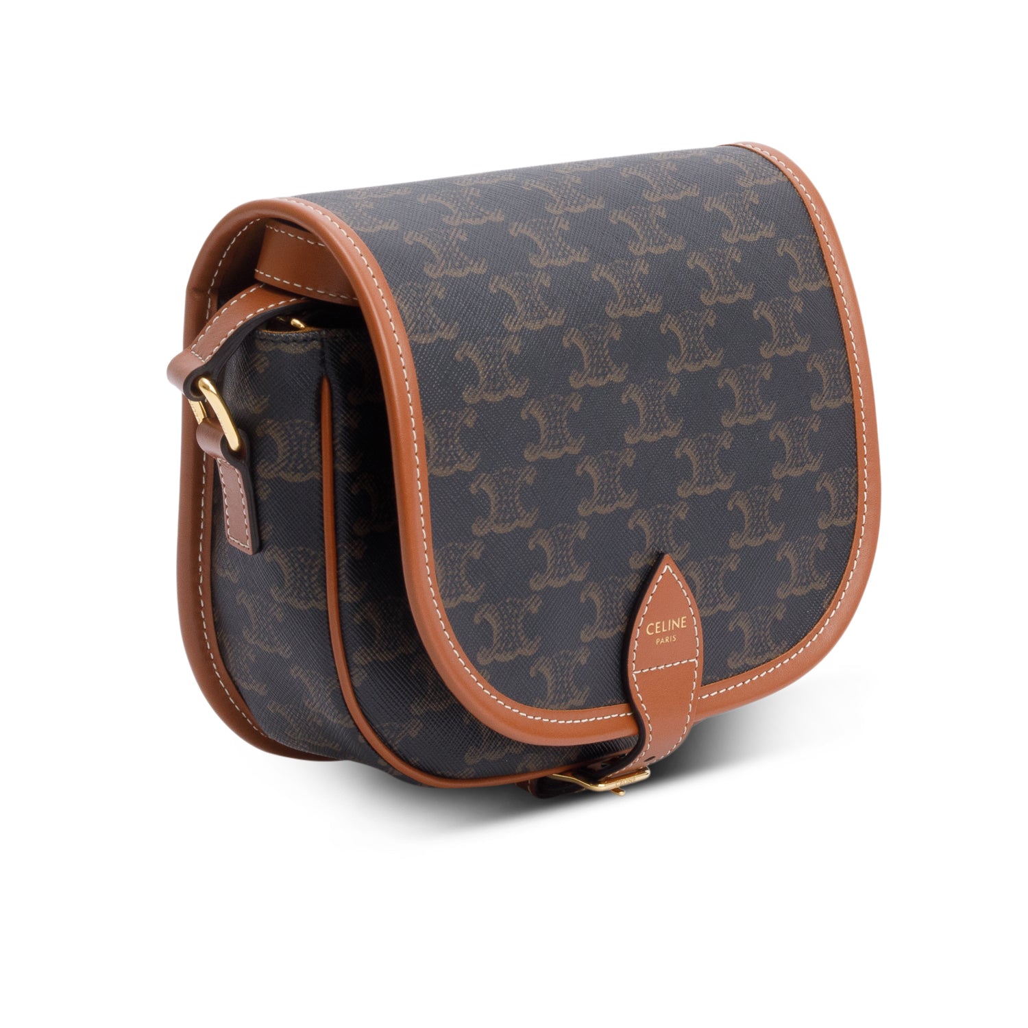 Celine 2021 Tan Triomphe Canvas and Calfskin Leather Medium Folco Crossbody Bag